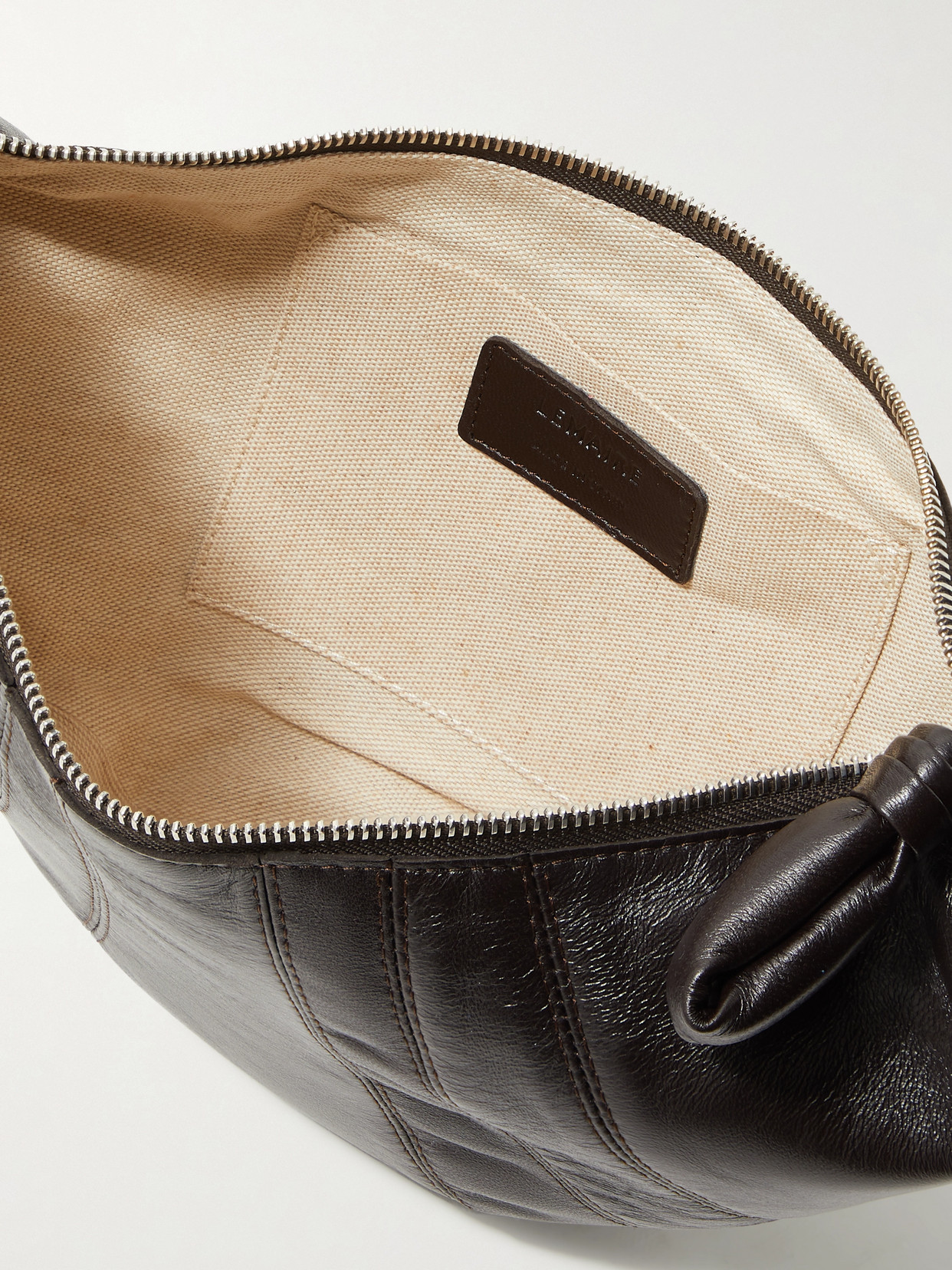 Lemaire Croissant Small Paneled Leather Shoulder Bag In Brown