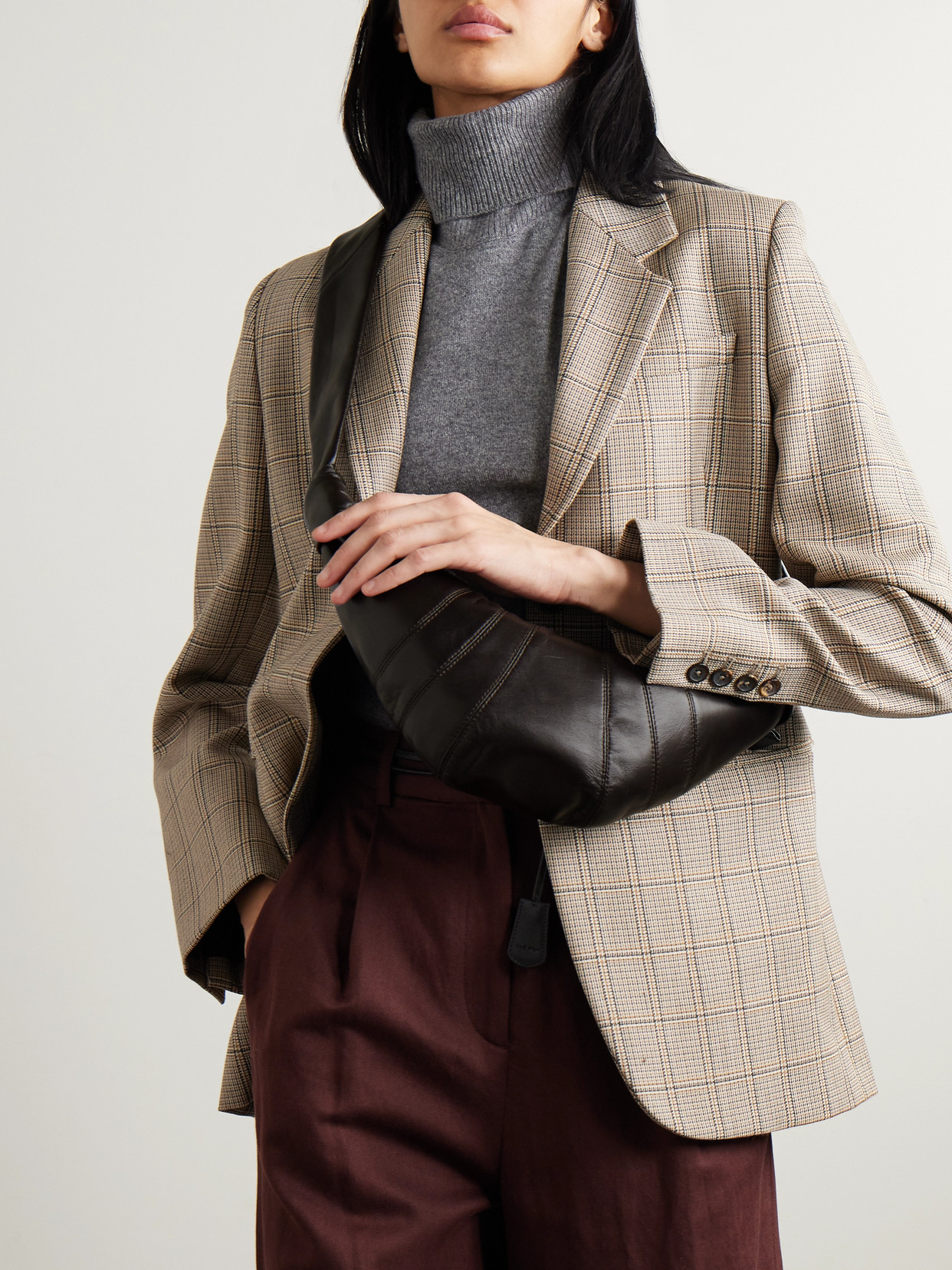 Lemaire Croissant Small Paneled Leather Shoulder Bag In Brown