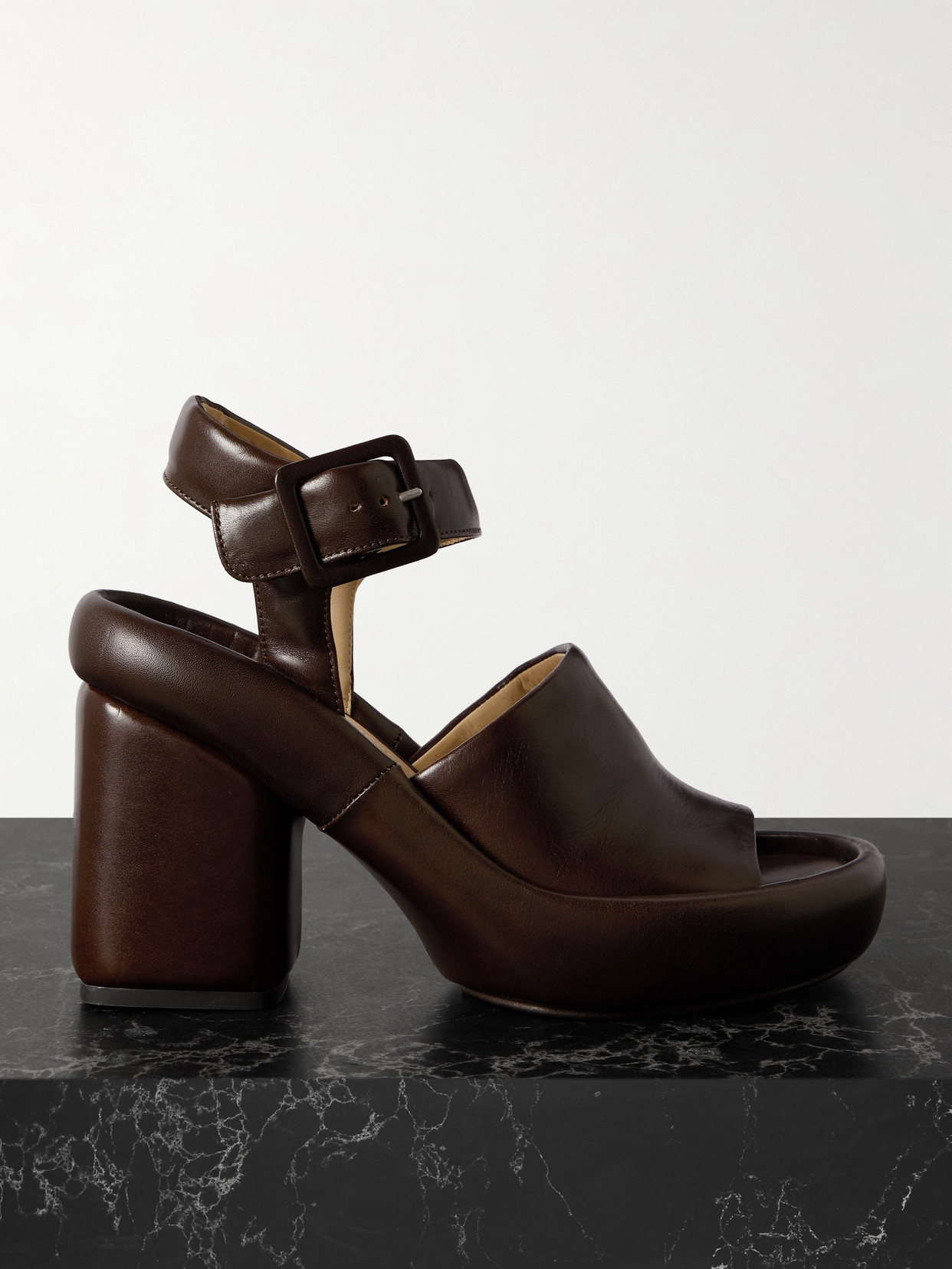 Lemaire Padded Leather Platform Sandals In Brown