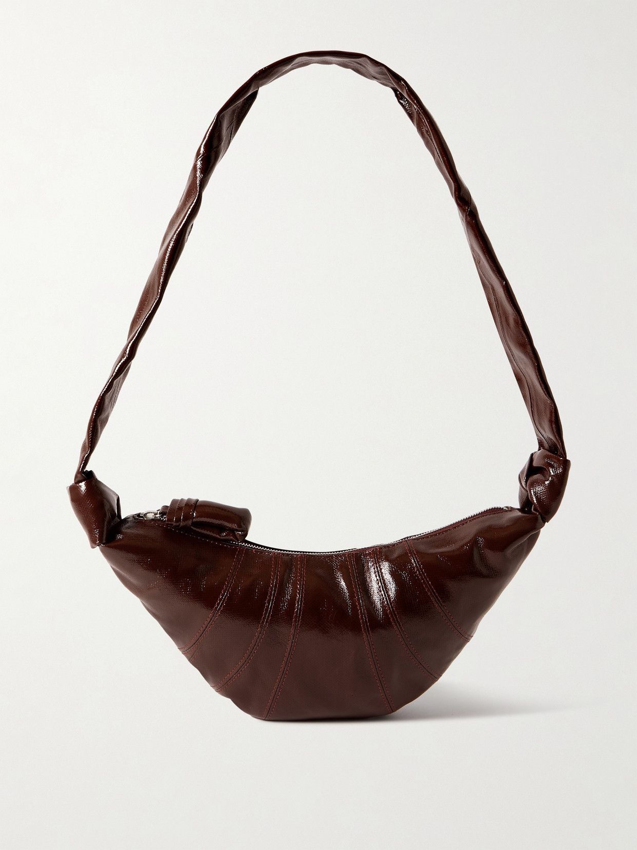 Lemaire Croissant Small Paneled Coated-canvas Shoulder Bag In Brown