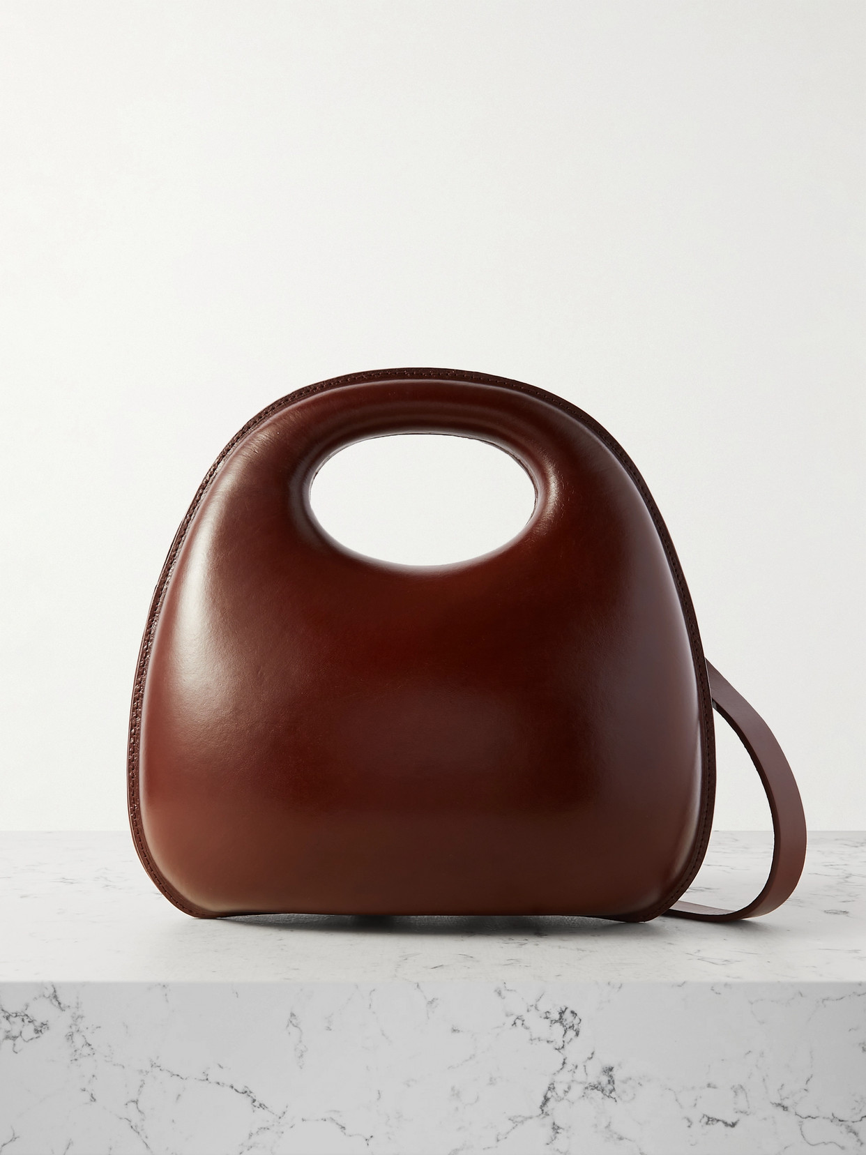 Lemaire Egg Leather Top Handle Bag In Roasted Pecan