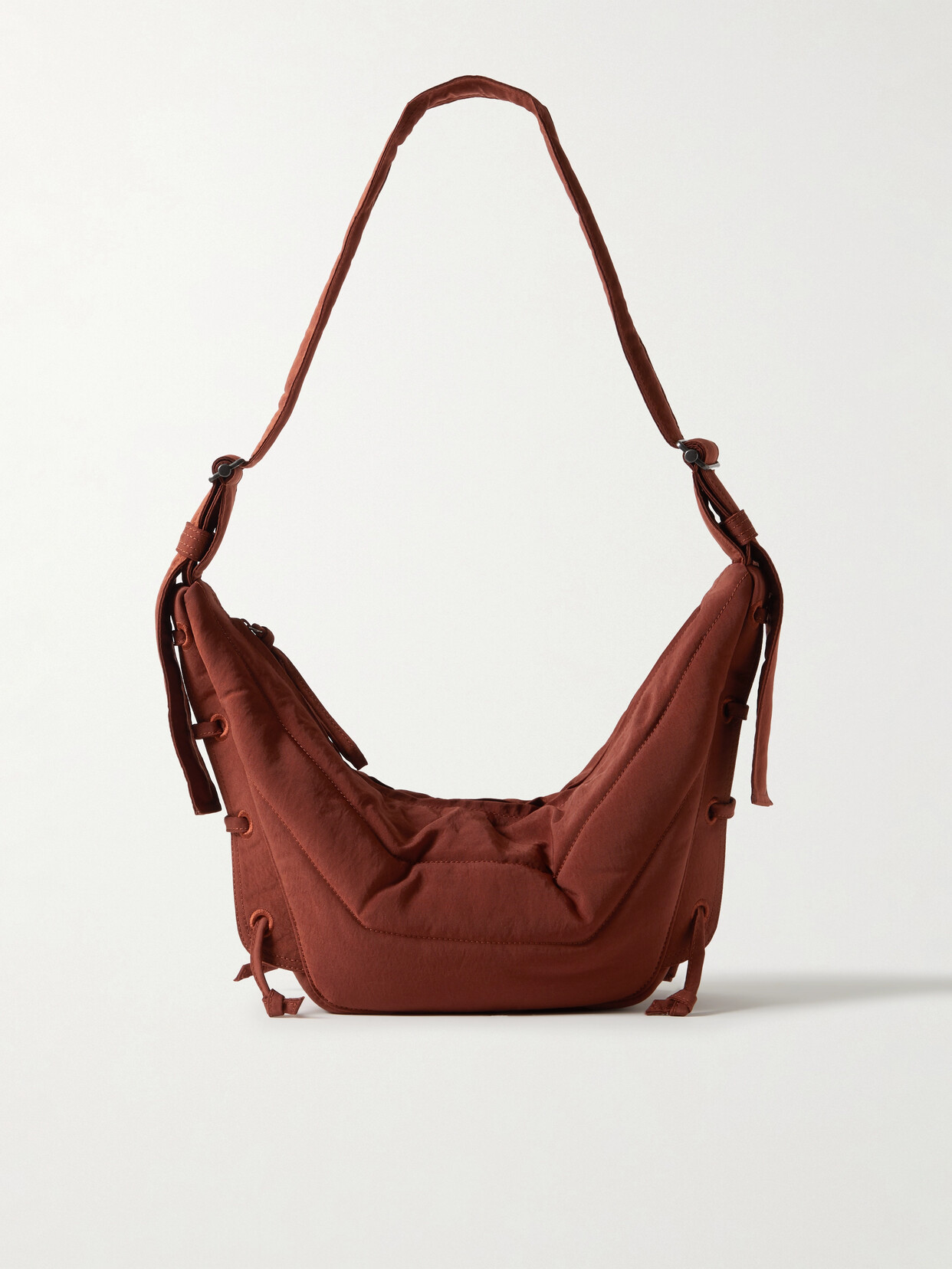 Lemaire Soft Game Small Lace-up Padded Quilted Canvas Shoulder Bag In Burgundy