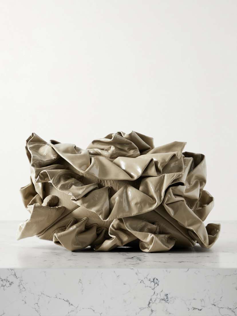Dries Van Noten Scrunchie Ruffled Glossed-leather Clutch