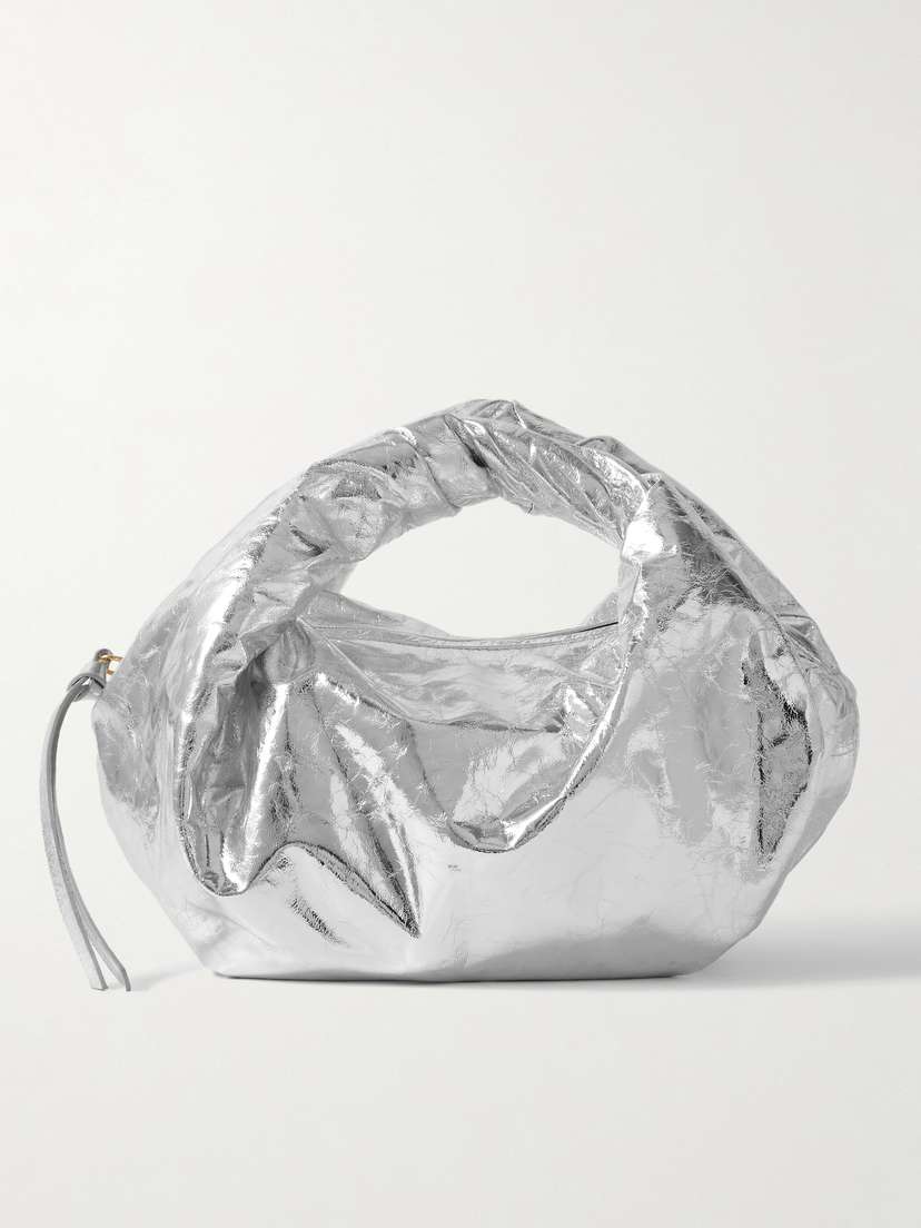 Dries Van Noten Gathered Metallic Crinkled-leather Tote