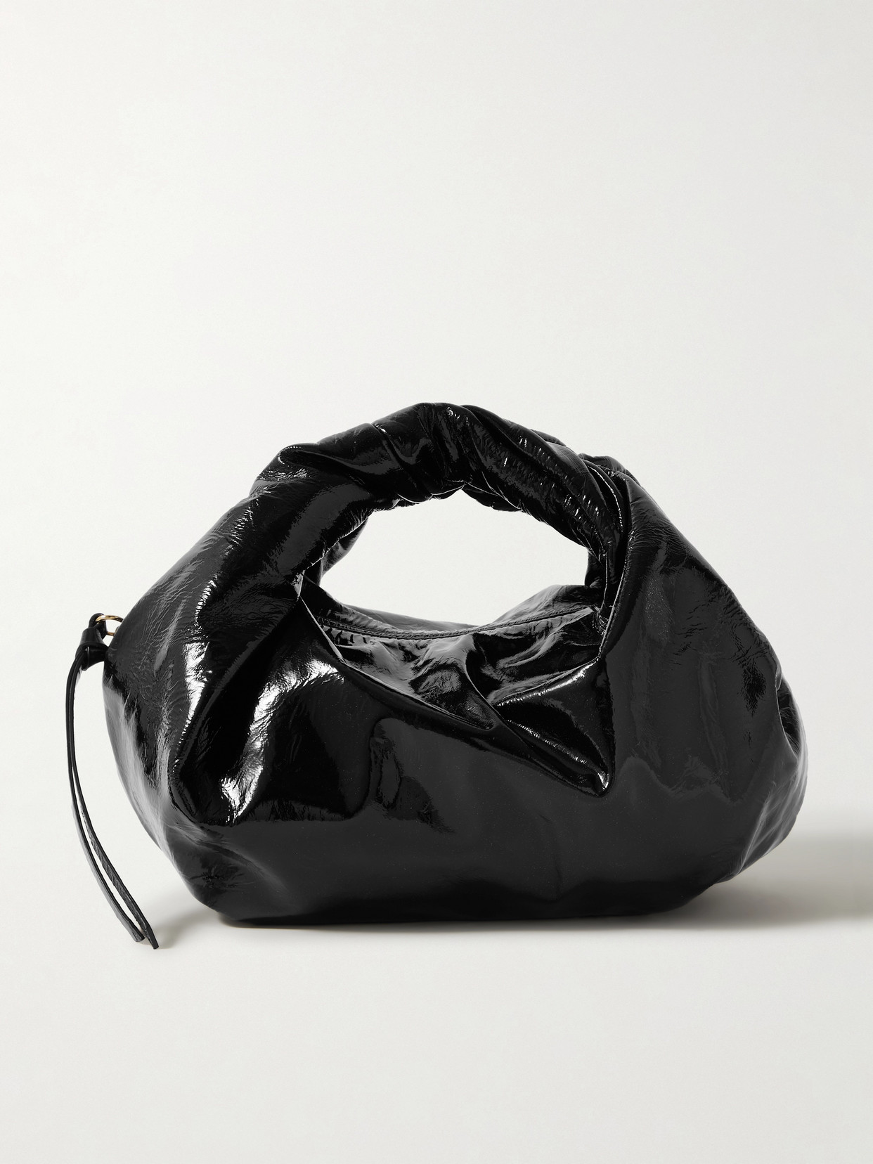 Dries Van Noten Gathered Crinkled Glossed-leather Tote In Black