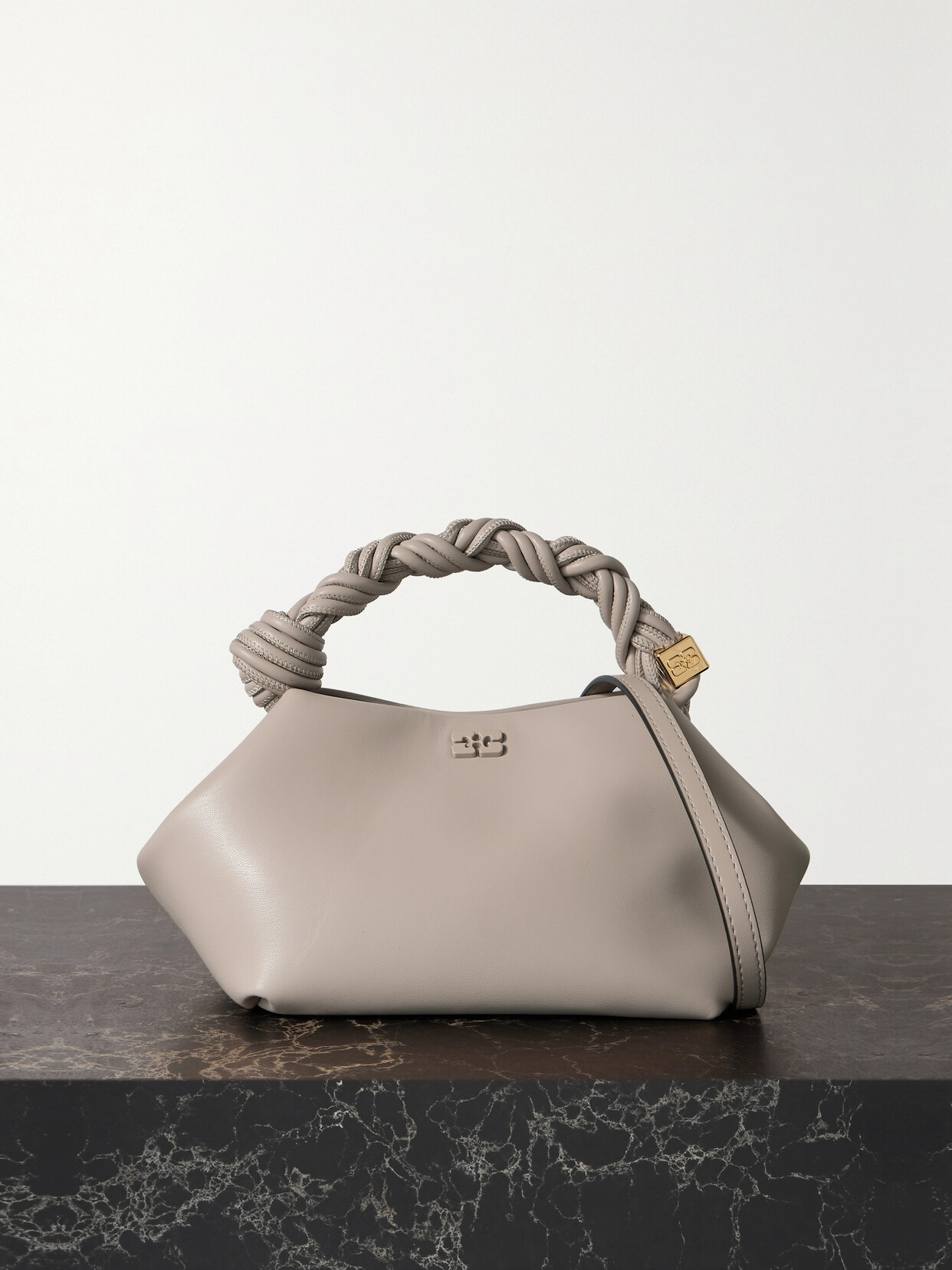 Ganni Bou Small Recycled-leather And Faux Leather Tote In Gray