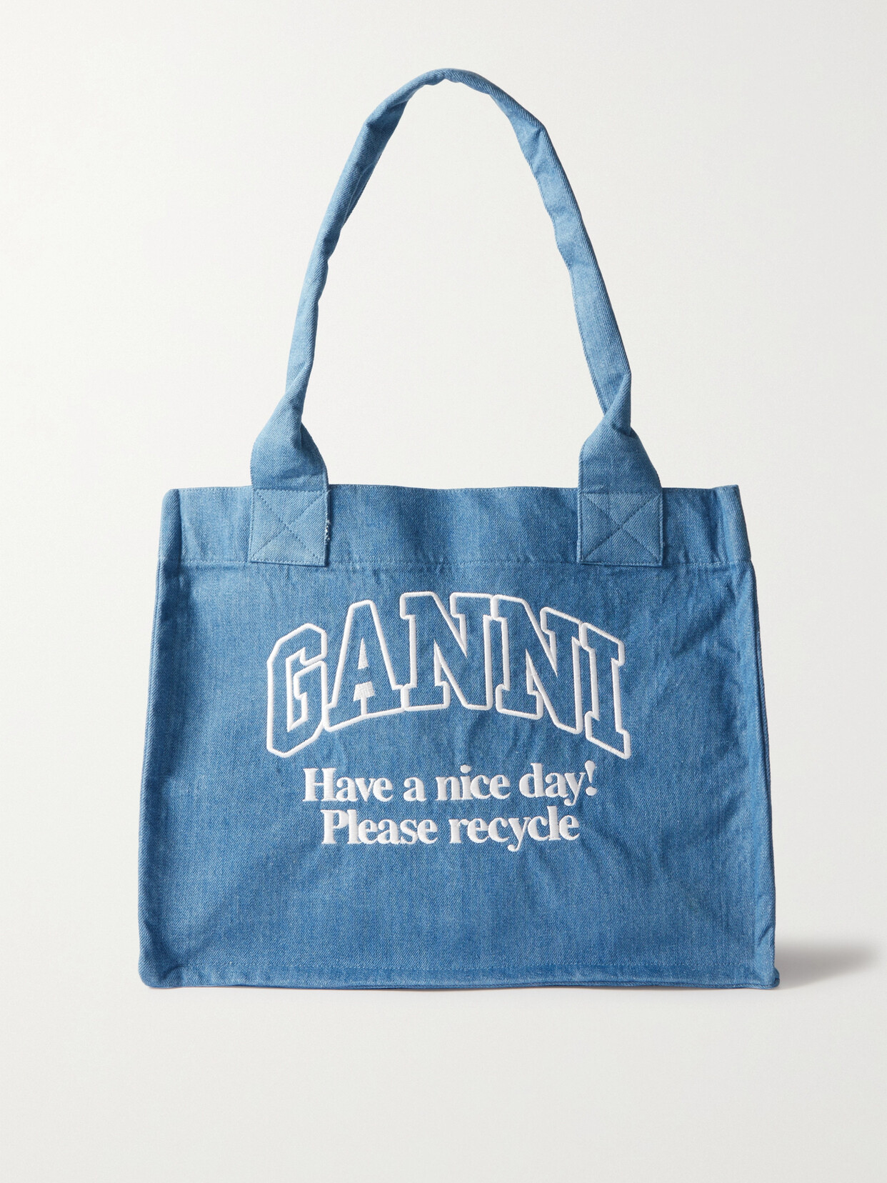 GANNI - Easy Large Embroidered Denim Tote - Blue