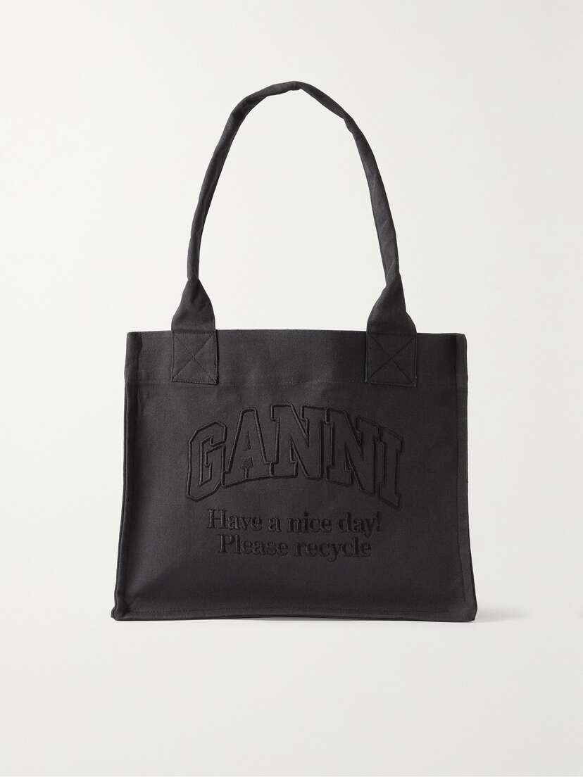 Ganni + Net Sustain Easy Large Embroidered Recycled Cotton-canvas Tote