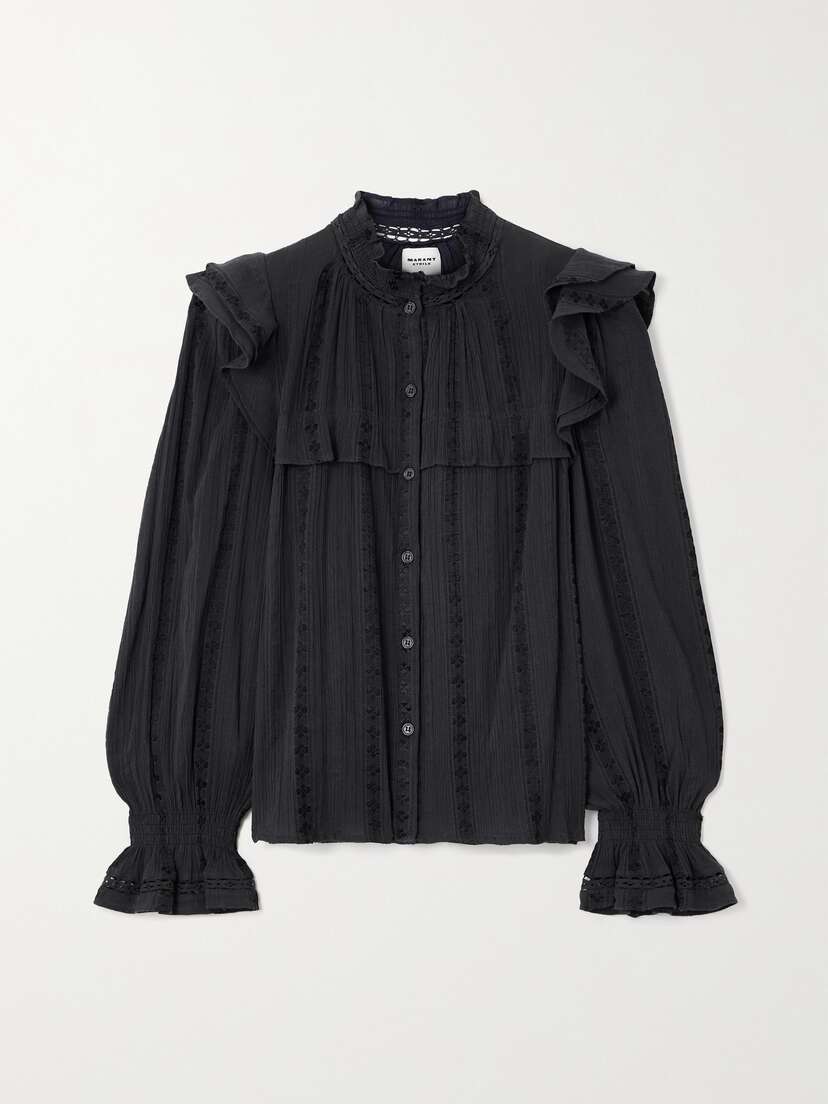 Marant Étoile Jatedy Ruffled Crochet-trimmed Cotton-blend Crepon Blouse