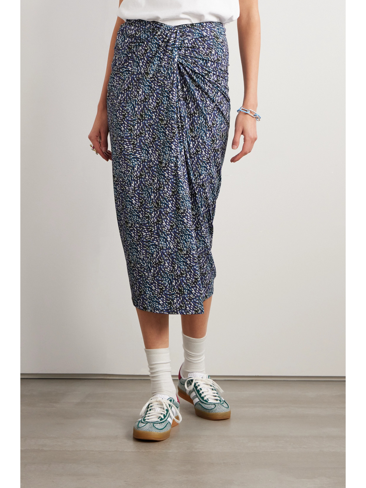 Isabel Marant Étoile Jeldia Draped Printed Stretch-jersey Midi Skirt In Blue
