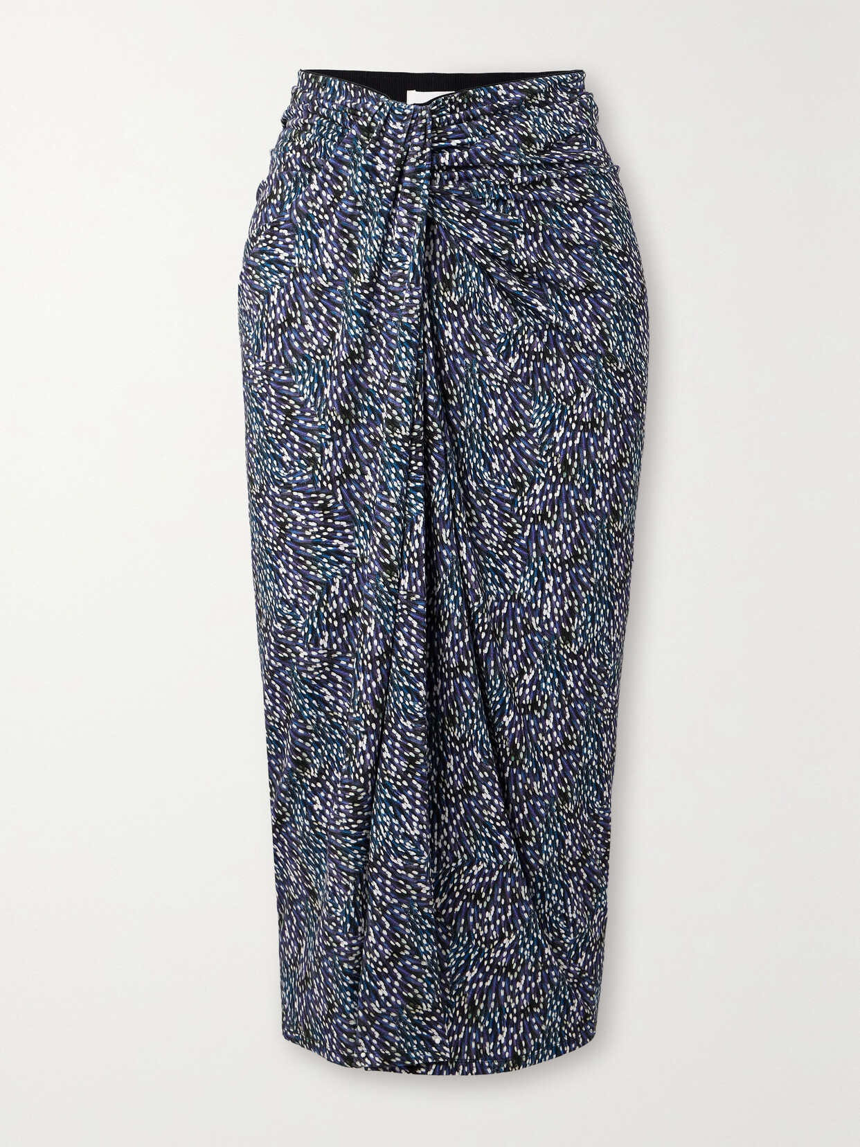 Marant Etoile Jeldia Draped Printed Stretch-jersey Midi Skirt In Blue