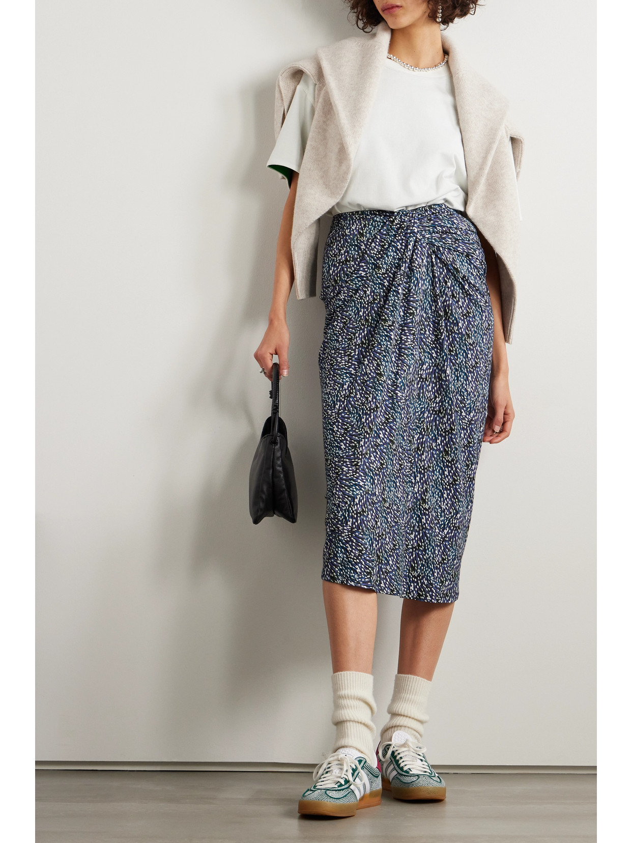 Isabel Marant Étoile Jeldia Draped Printed Stretch-jersey Midi Skirt In Blue