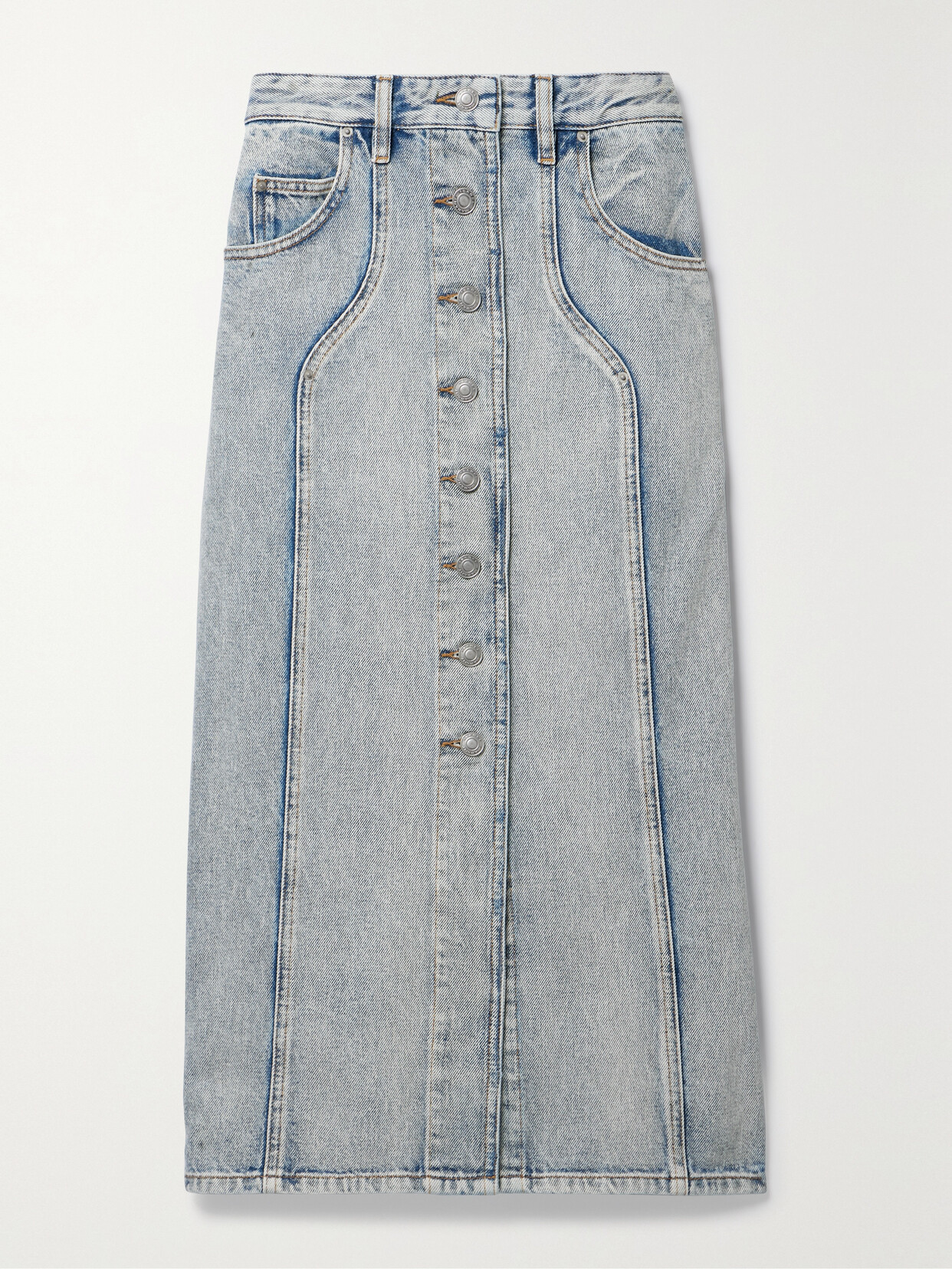 Marant Etoile Vandy Paneled Denim Midi Skirt In Blue