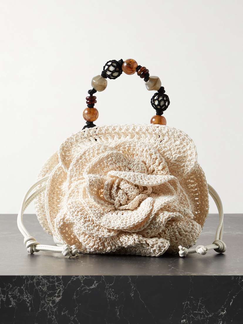 Magda Butrym Magda Mini Bead-embellished Appliquéd Crocheted Satin Tote