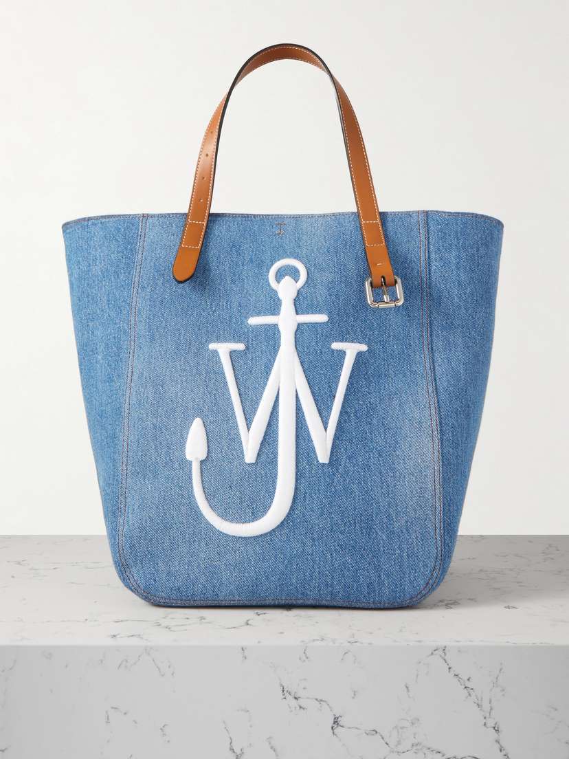 JW Anderson Cabas Leather-trimmed Embroidered Denim Tote