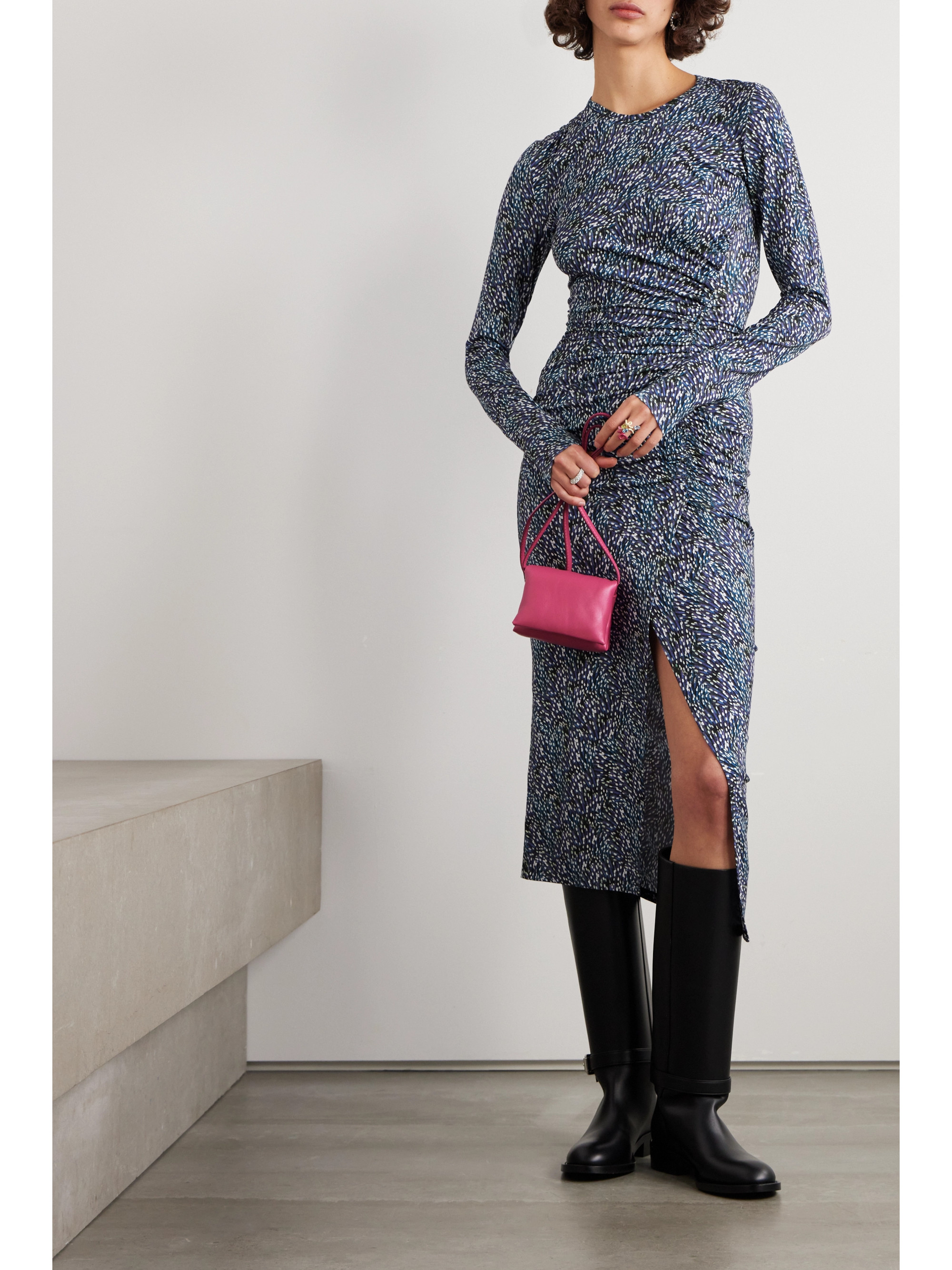 Marant Étoile Jelina gathered printed stretch-jersey midi dress