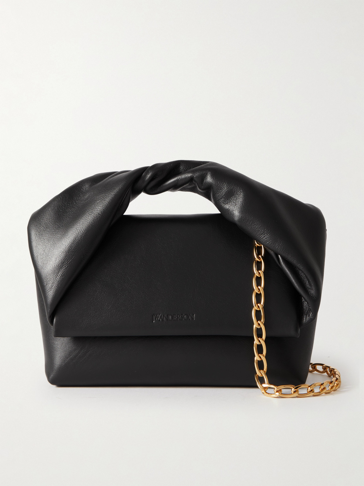 Jw Anderson Twister Midi Leather Shoulder Bag In Black