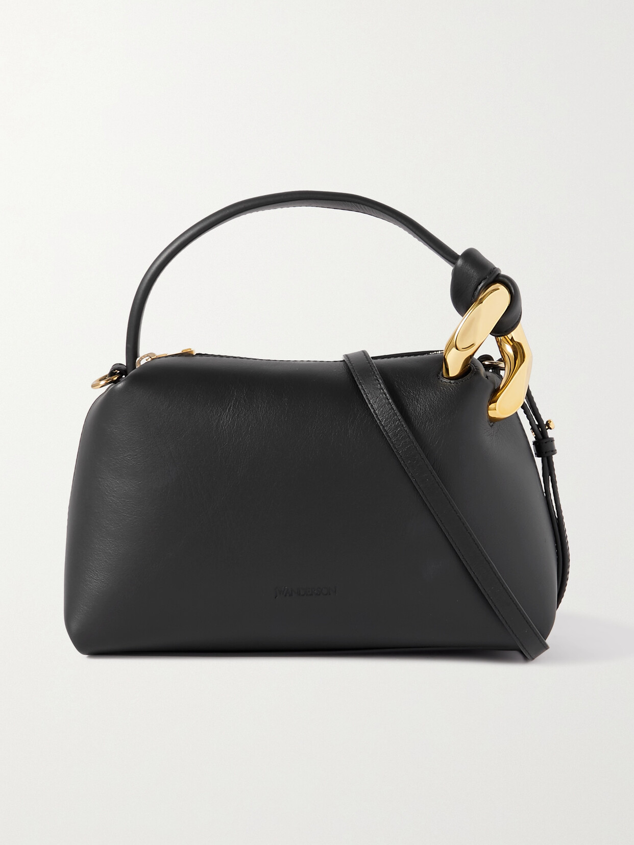 Jw Anderson Jwa Corner Small Chain-embellished Leather Shoulder Bag In Black