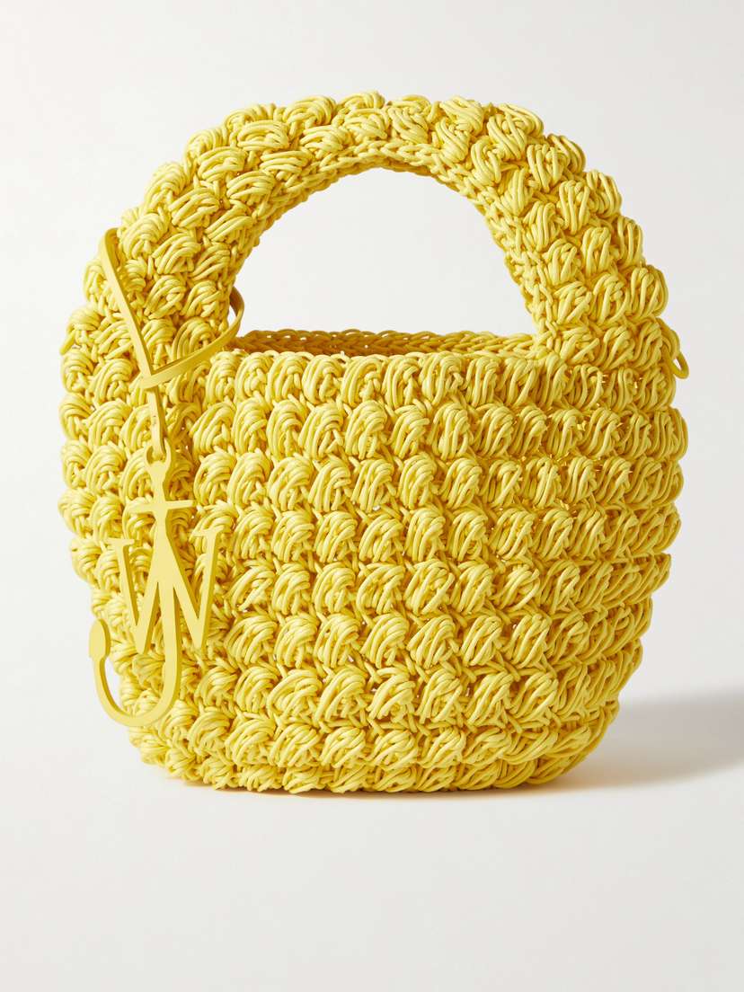 JW Anderson Popcorn Basket Leather-trimmed Crocheted Waxed-cotton Tote