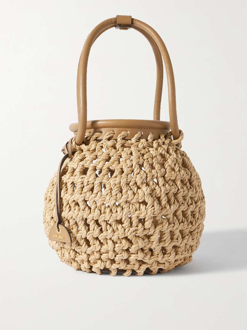 Cult Gaia Enya Leather-trimmed Raffia Bucket Bag