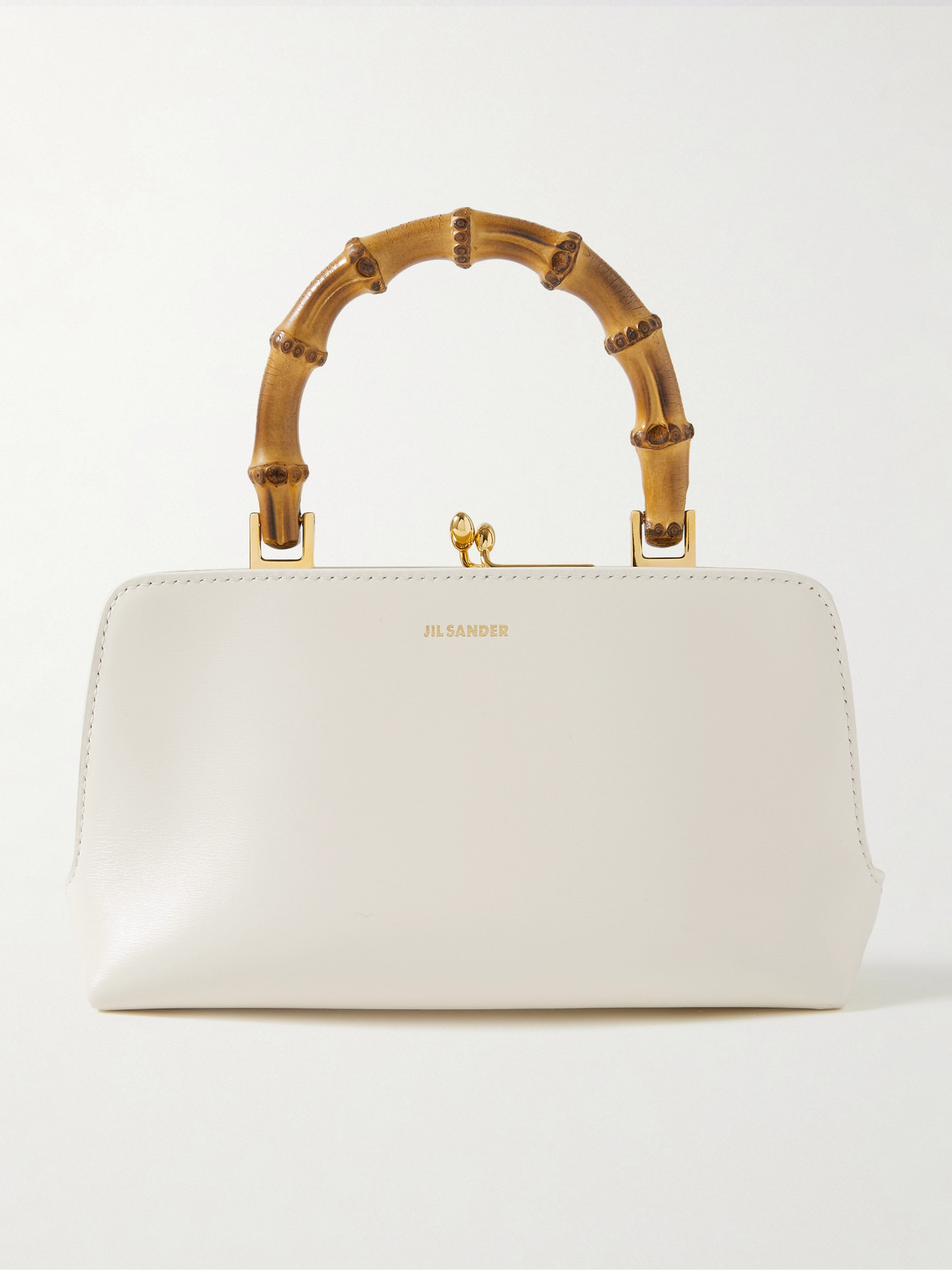 Shop Jil Sander Goji Mini Bamboo-trimmed Leather Tote In Off-white