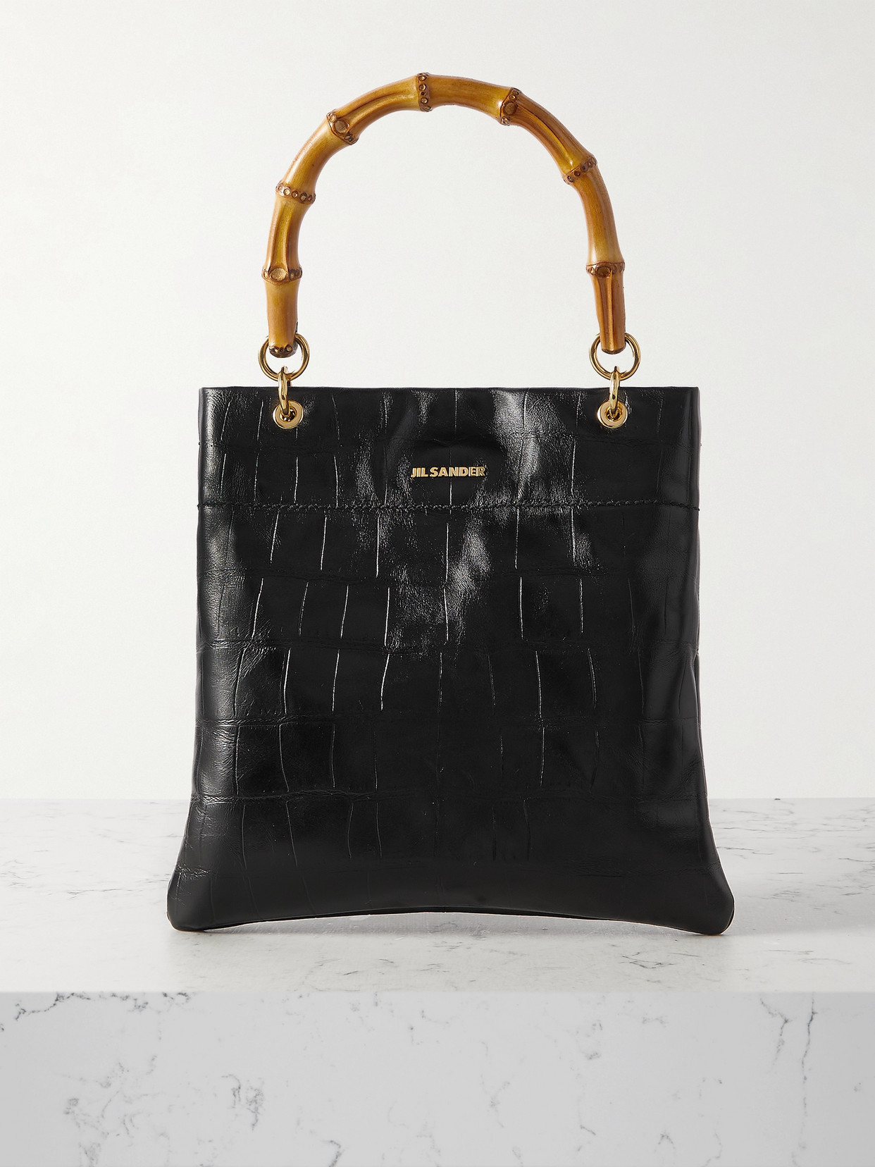 Jil Sander - Bamboo-trimmed Snake-effect Leather Tote - Black