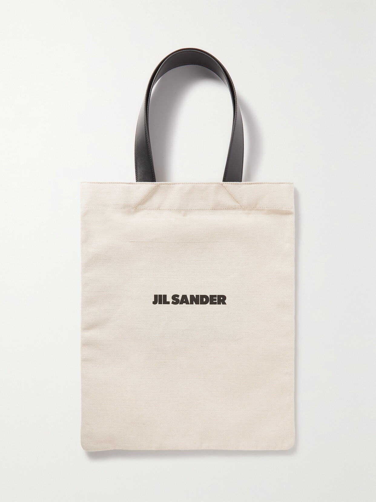 Shop Jil Sander Book Leather-trimmed Logo-print Canvas Tote In Neutrals