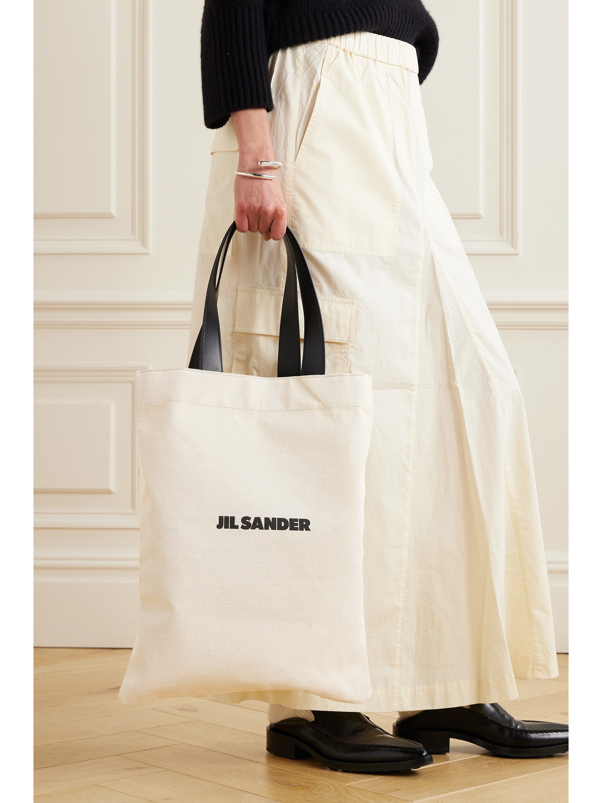 Jil Sander Leather-trimmed Canvas Tote In Neutral