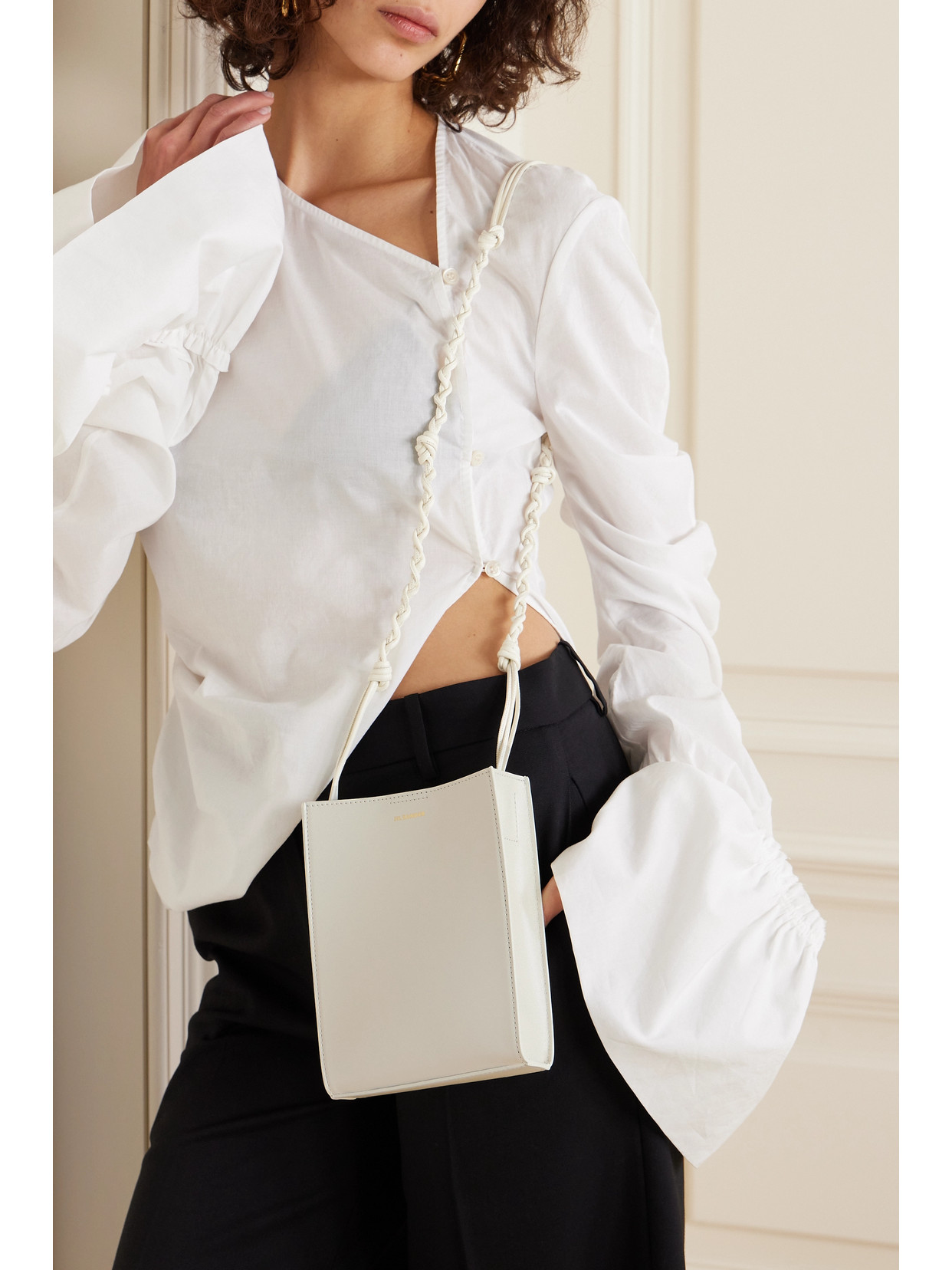 Jil Sander Tangle Small Leather Shoulder Bag In Off-white