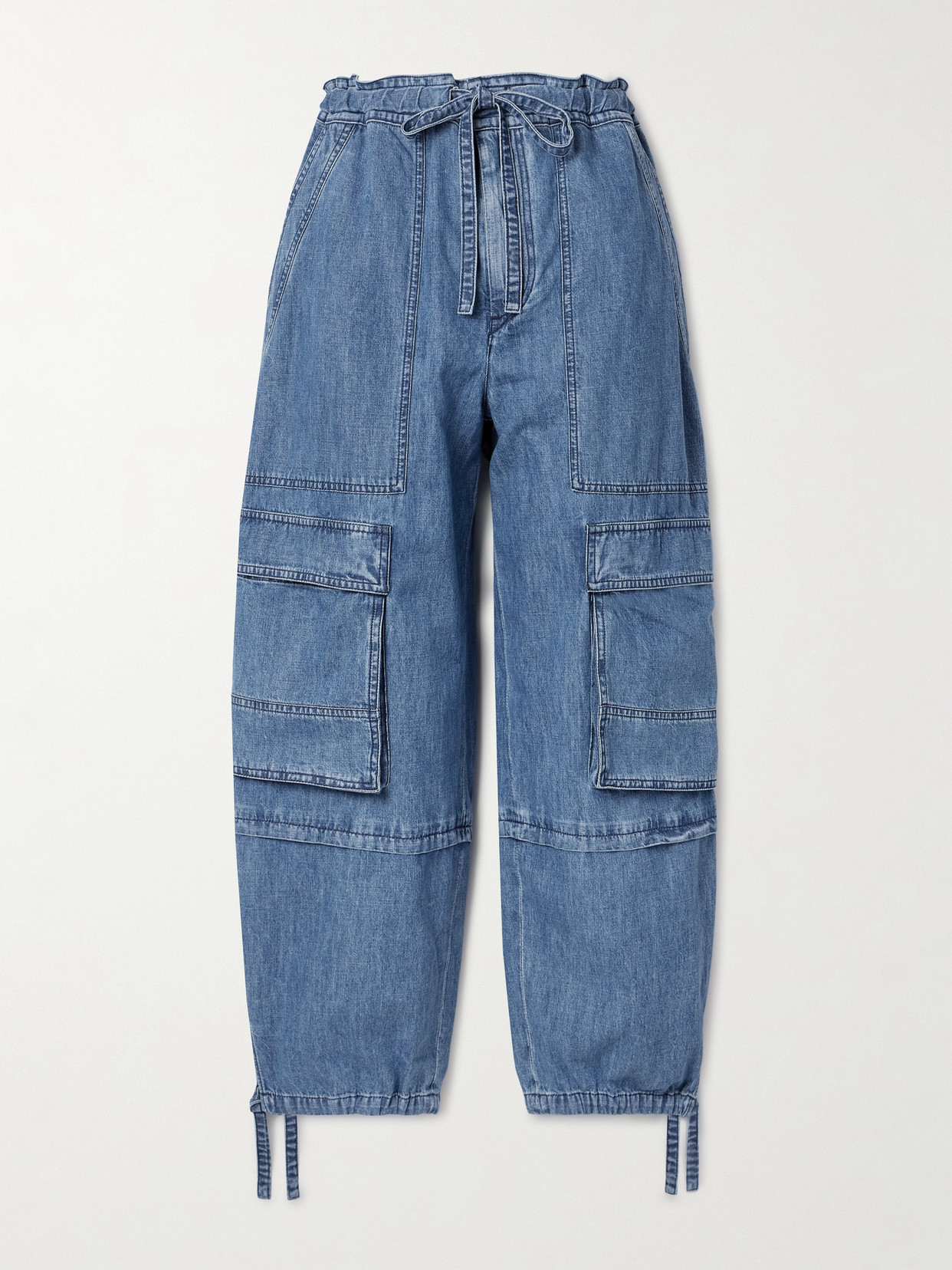 Marant Etoile Ivy Paneled High-rise Tapered Cargo Jeans In Blue