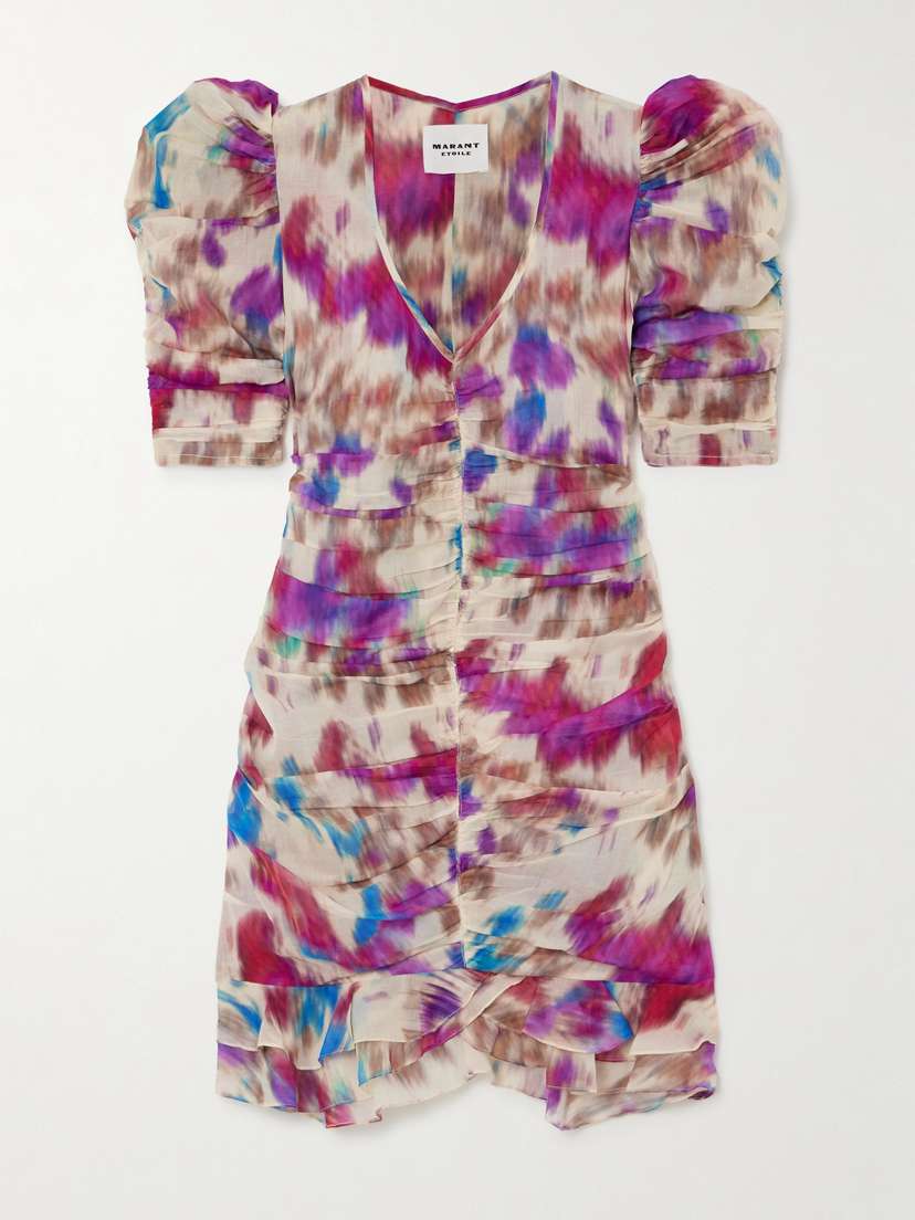 Marant Étoile Sireny Ruched Printed Cotton-voile Mini Dress