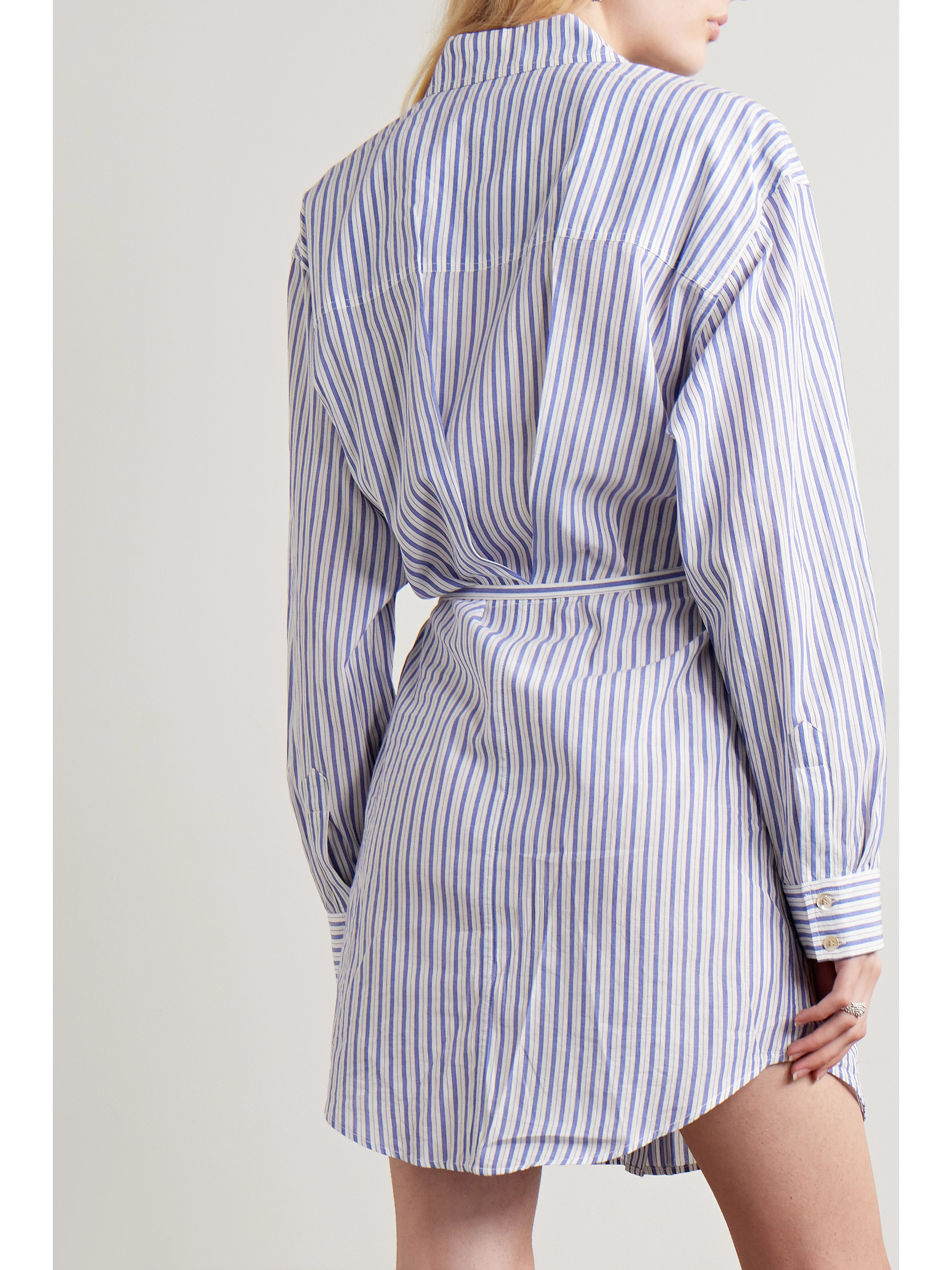 Marant Étoile Liliane belted striped cotton-poplin mini shirt dress thumbnail