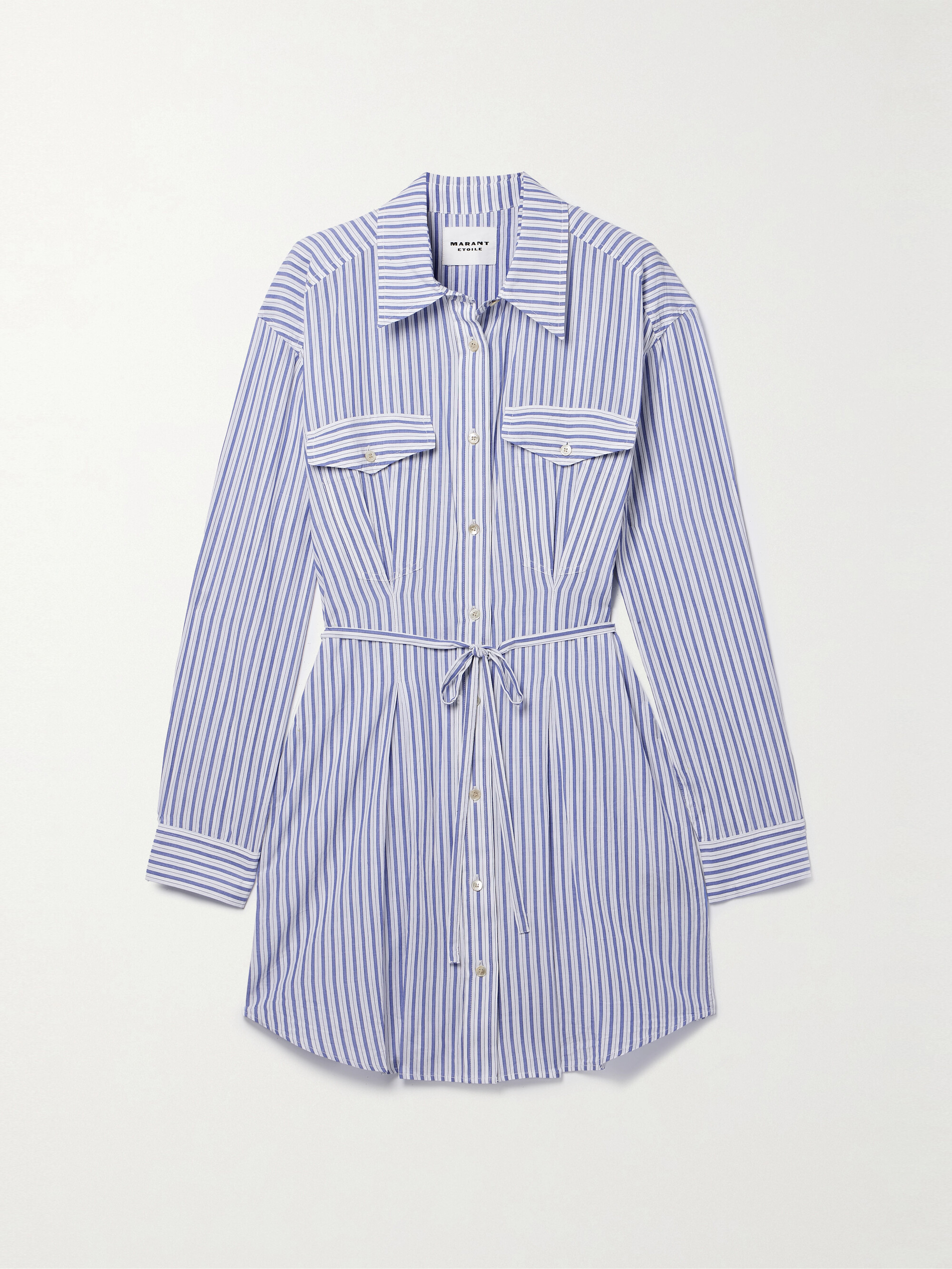Marant Étoile Liliane belted striped cotton-poplin mini shirt dress thumbnail