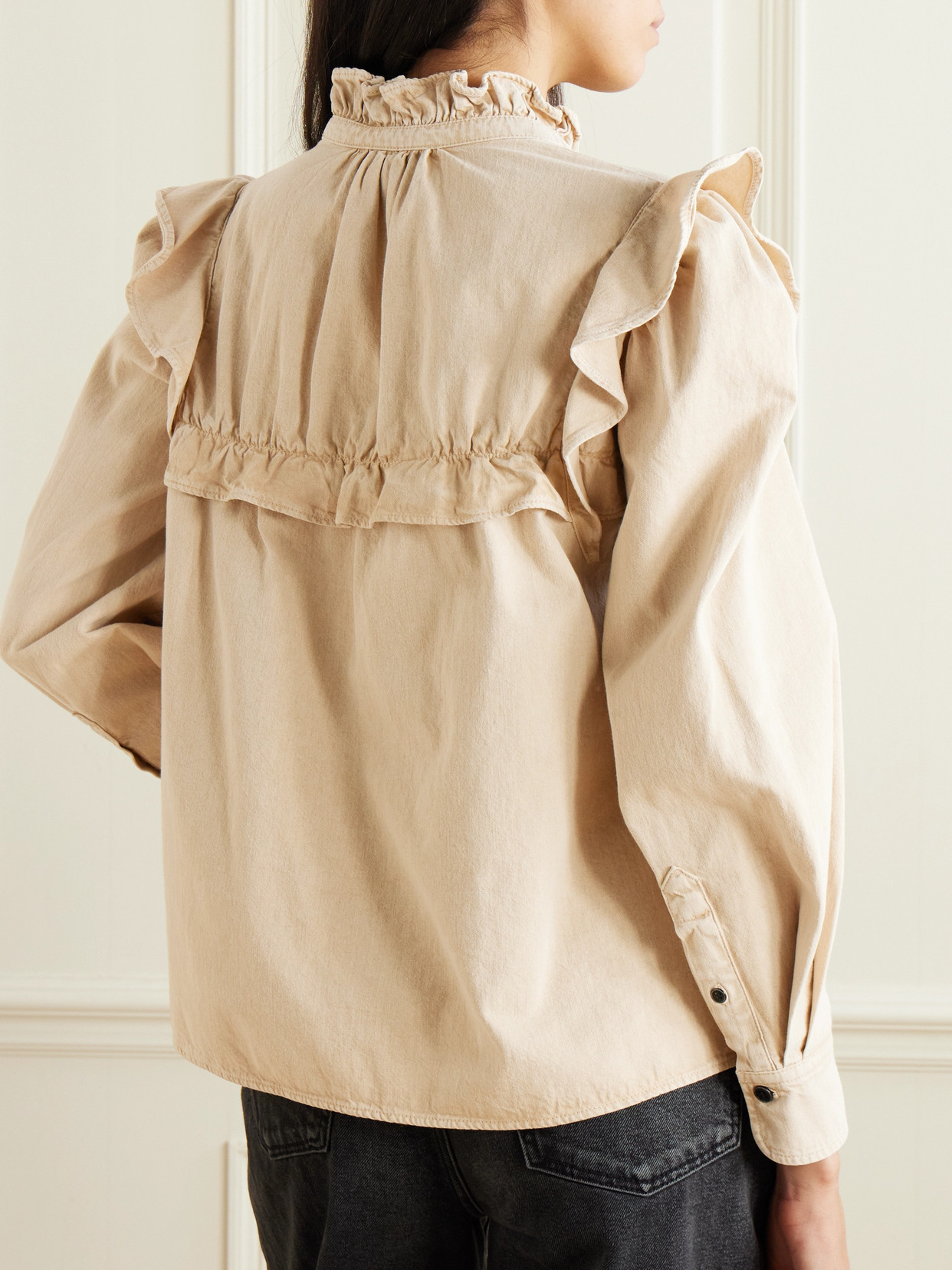 ISABEL MARANT ÉTOILE IDETY RUFFLED COTTON-CHAMBRAY BLOUSE