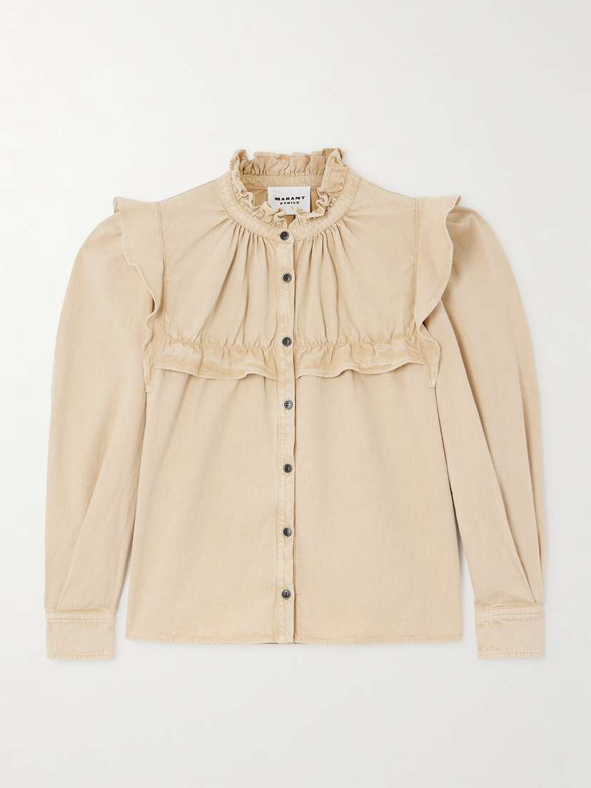 Marant Étoile Idety Ruffled Cotton-chambray Blouse