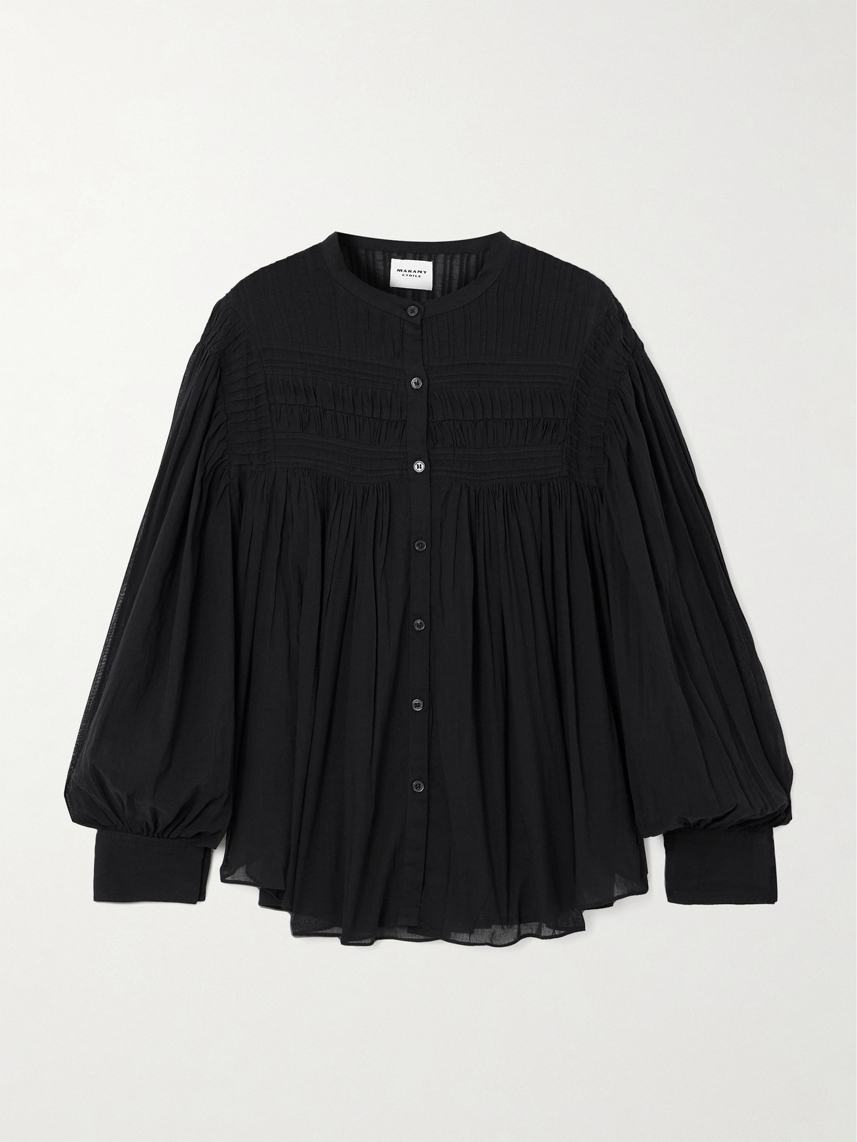 Marant Etoile Plalia Shirred Cotton-voile Blouse In Black