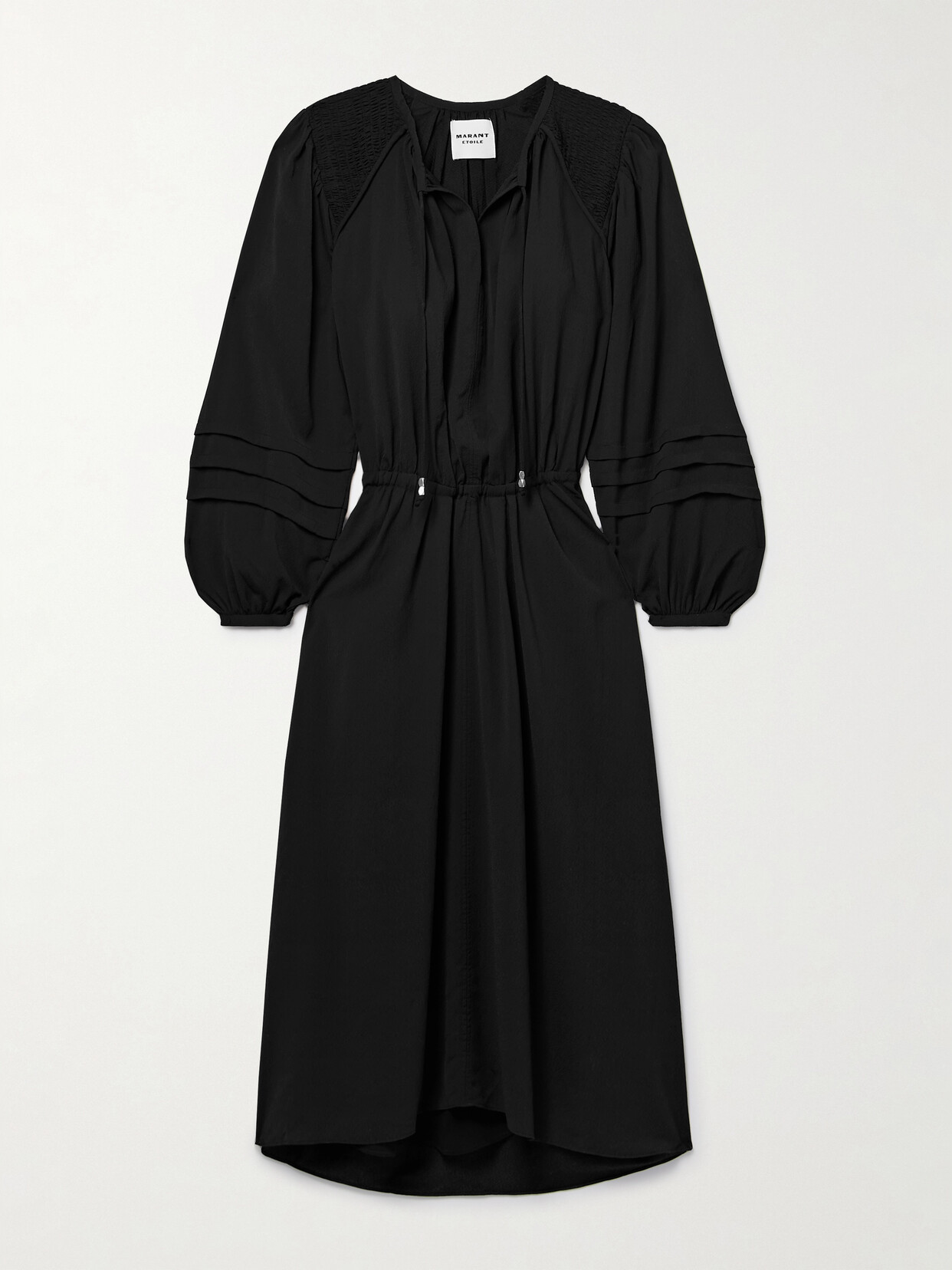 Marant Étoile Lydie Pintucked Shirred Crepe Midi Dress - Black