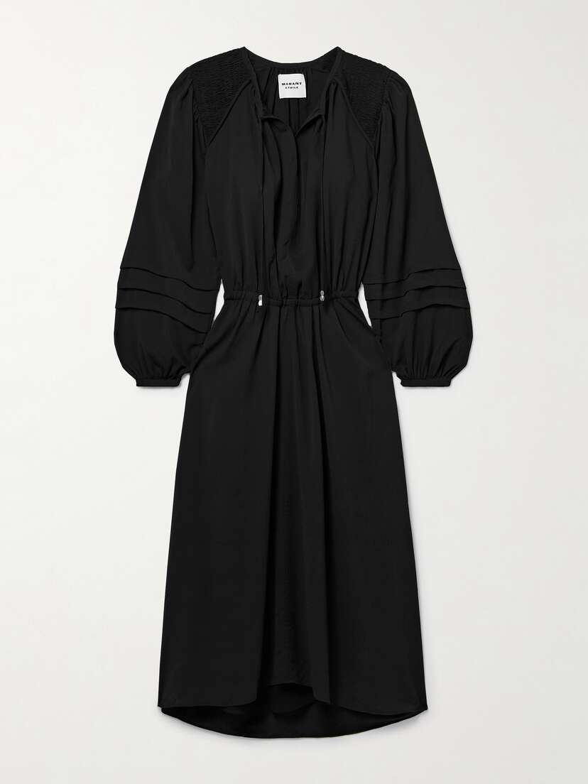 Marant Étoile Lydie Pintucked Shirred Crepe Midi Dress