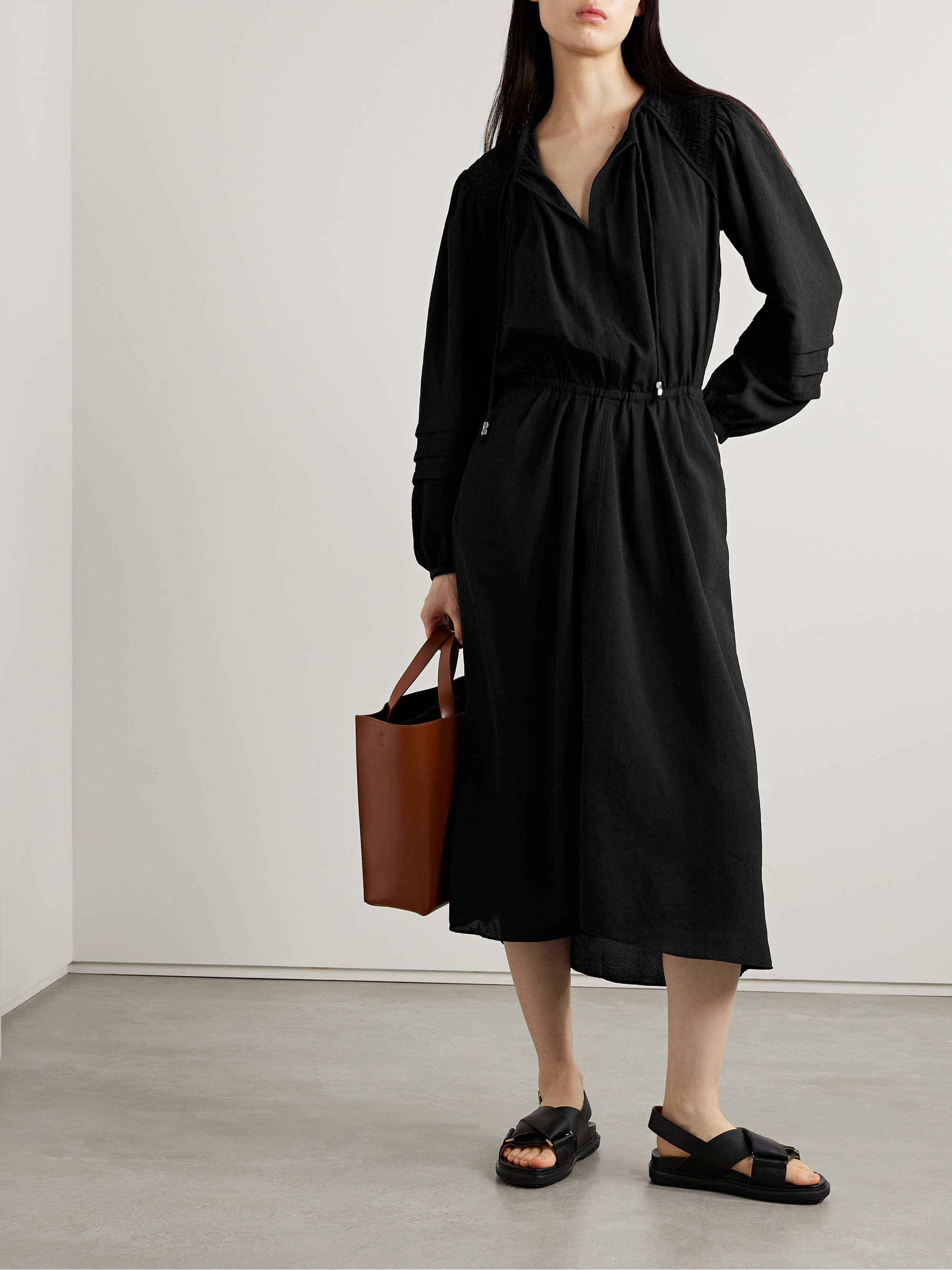 Marant Étoile Lydie pintucked shirred crepe midi dress