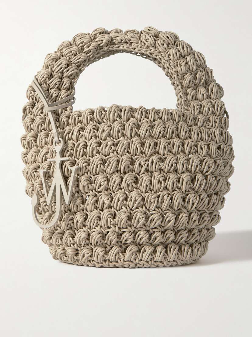 JW Anderson Popcorn Basket Leather-trimmed Crocheted Waxed-cotton Tote