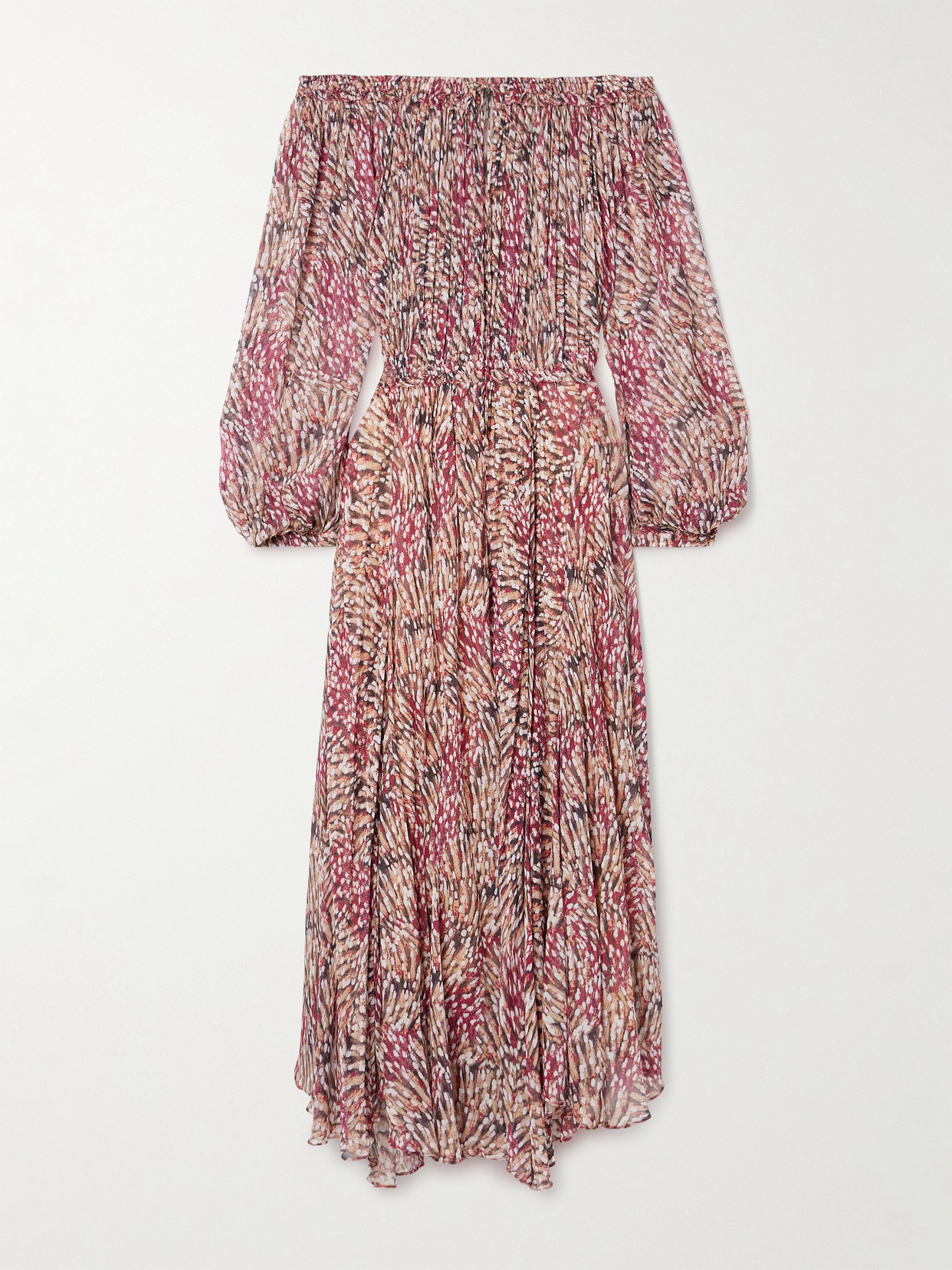 Shop Marant Etoile Volga Off-the-shoulder Printed Crepon Maxi Dress In Pink