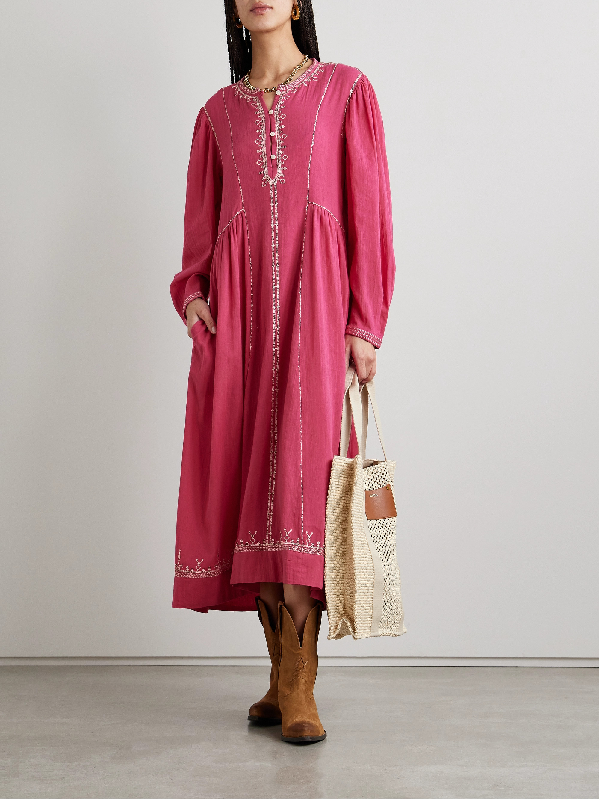 Marant Étoile Pippa oversized embroidered cotton midi dress