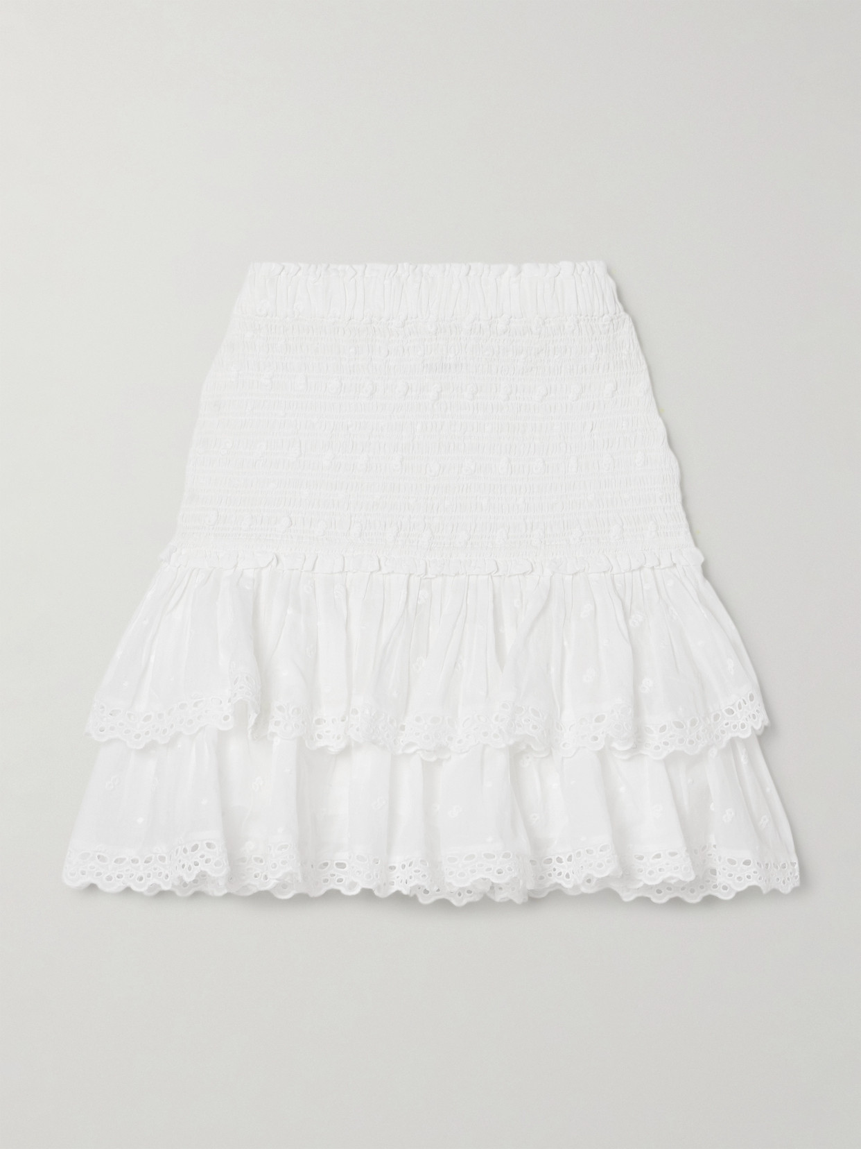 Shop Marant Etoile Tinaomi Ruffled Shirred Broderie Anglaise Cotton Mini Skirt In White