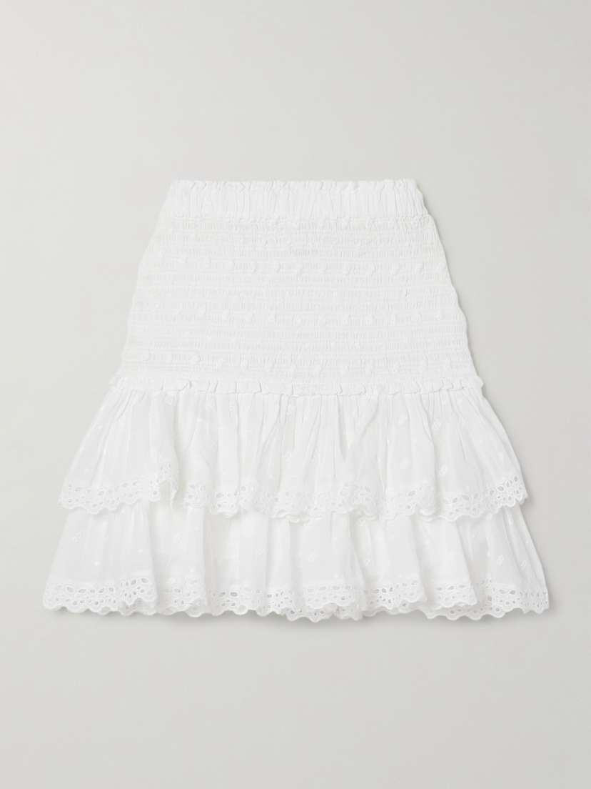 Marant Étoile Tinaomi Ruffled Shirred Broderie Anglaise Cotton Mini Skirt