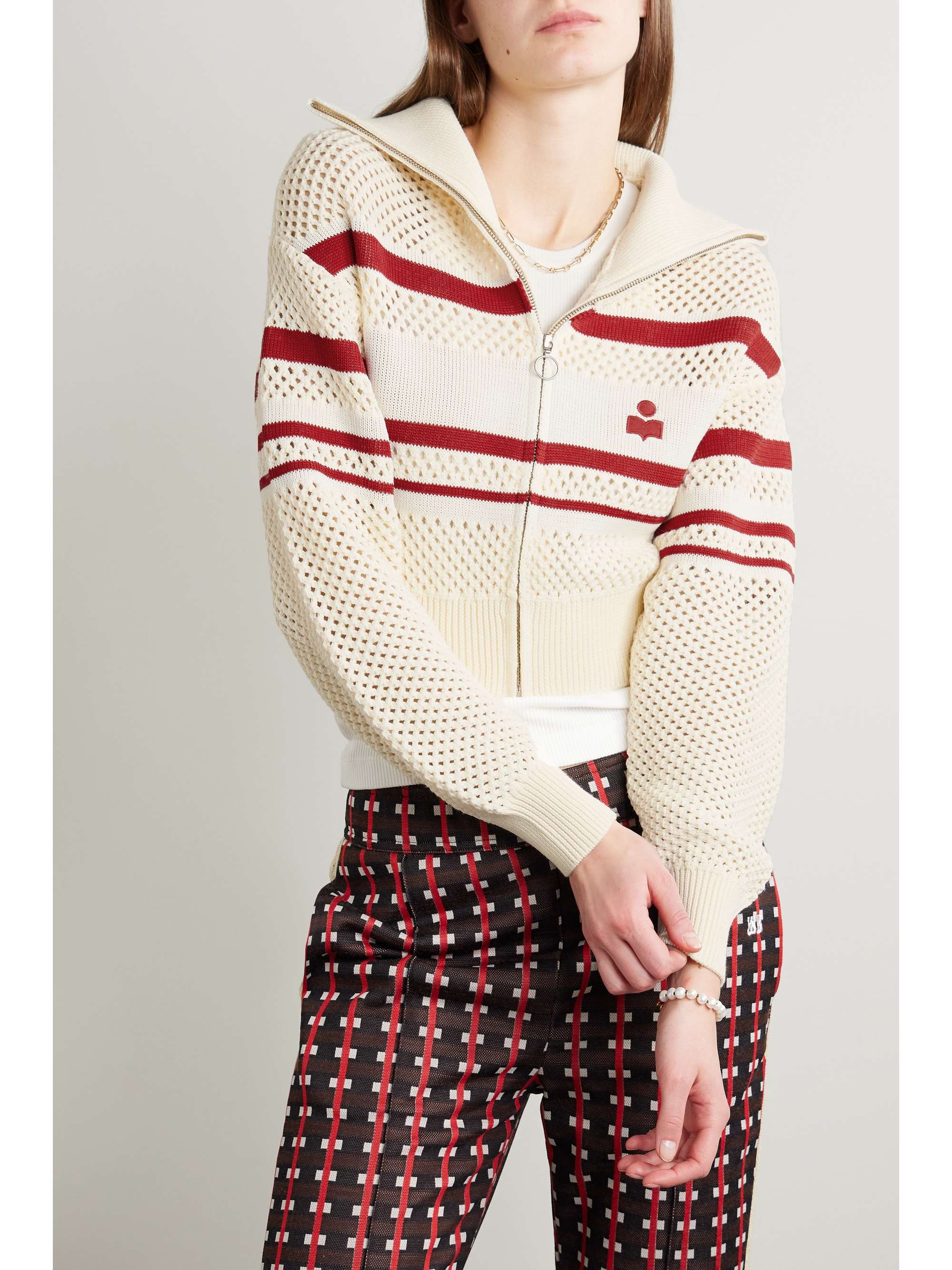 MARANT ÉTOILE Alec striped intarsia open-knit sweater | NET-A-PORTER