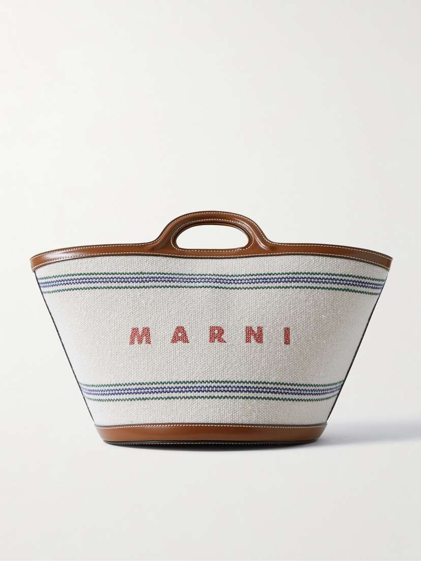 Marni Tropicalia Small Leather-trimmed Embroidered Cotton-canvas Tote