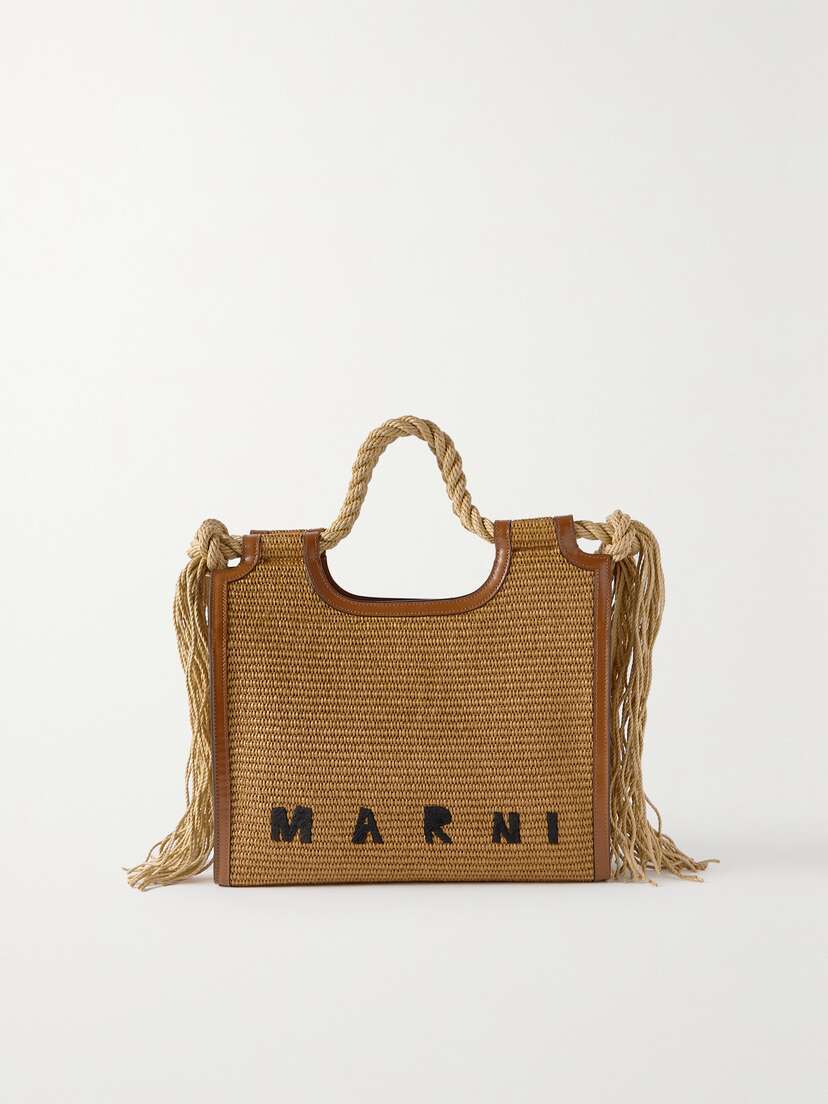 Marni Marcel Leather-trimmed Embroidered Faux Raffia Tote