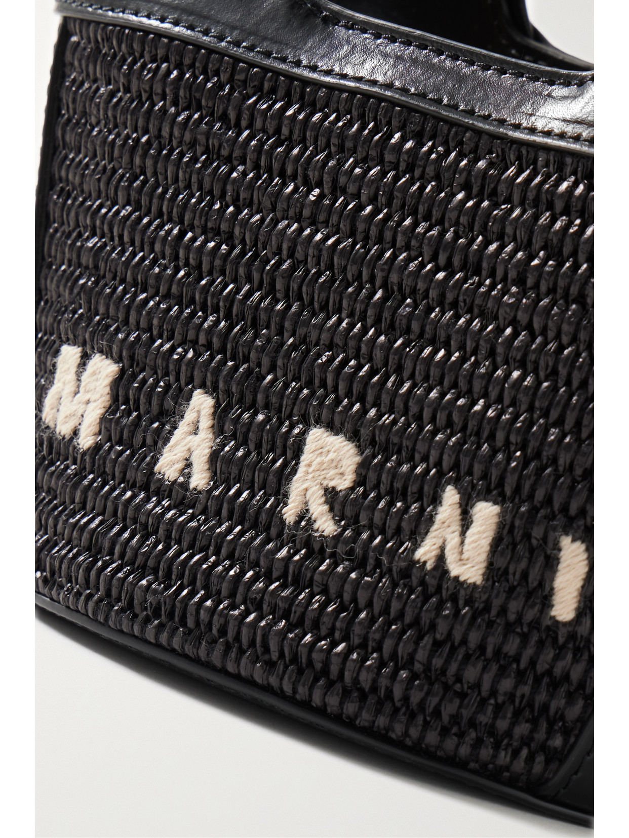 Marni Tropicalia Micro Leather And Embroidered Faux Raffia Tote In Black