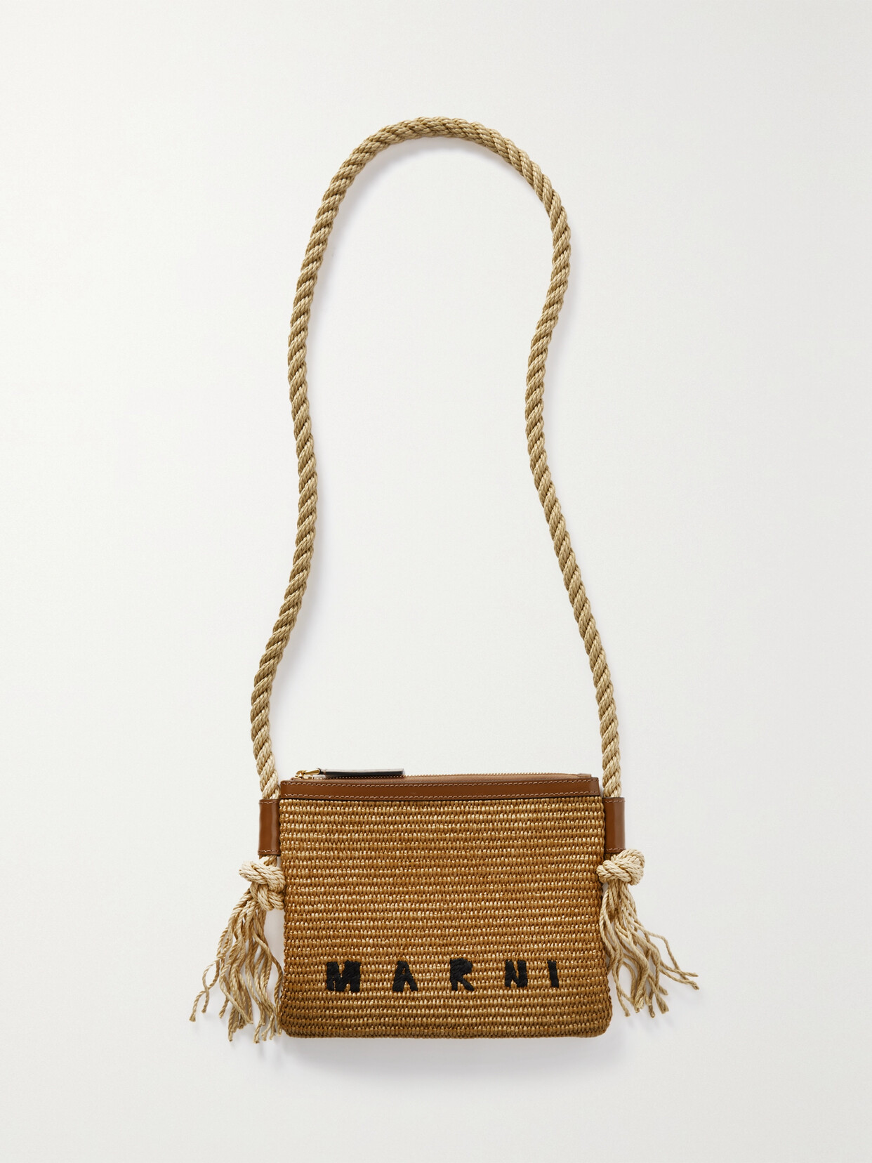 Marni - Marcel Leather-trimmed Embroidered Raffia Shoulder Bag - Neutrals