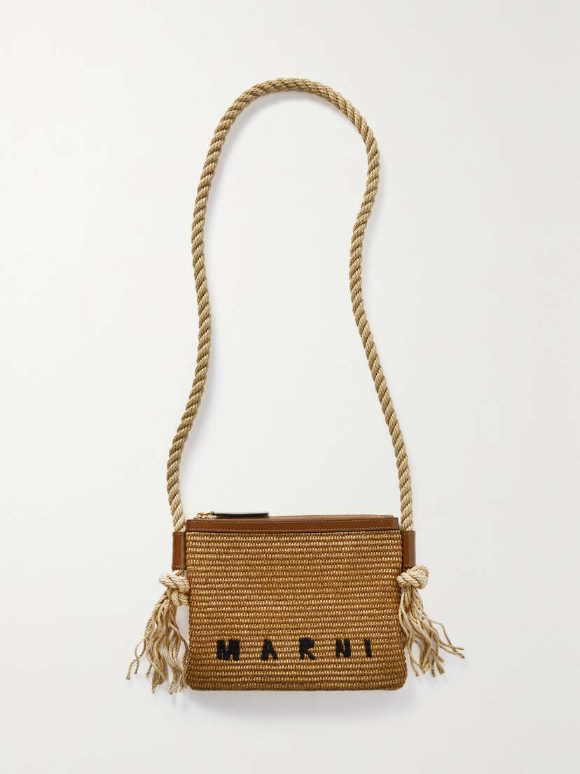 Marni Marcel Leather-trimmed Embroidered Raffia Shoulder Bag -  - One size